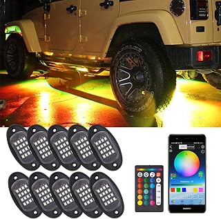 Safego RGB LED Rock Lights 10 Pods Car Underglow Led Light Kits RGB Rock Lights lamp with App & Remote Control 16 DIY Colors & Timing & Music & Flashing Neon Lights for Trucks ATV UTV SUV Offroad