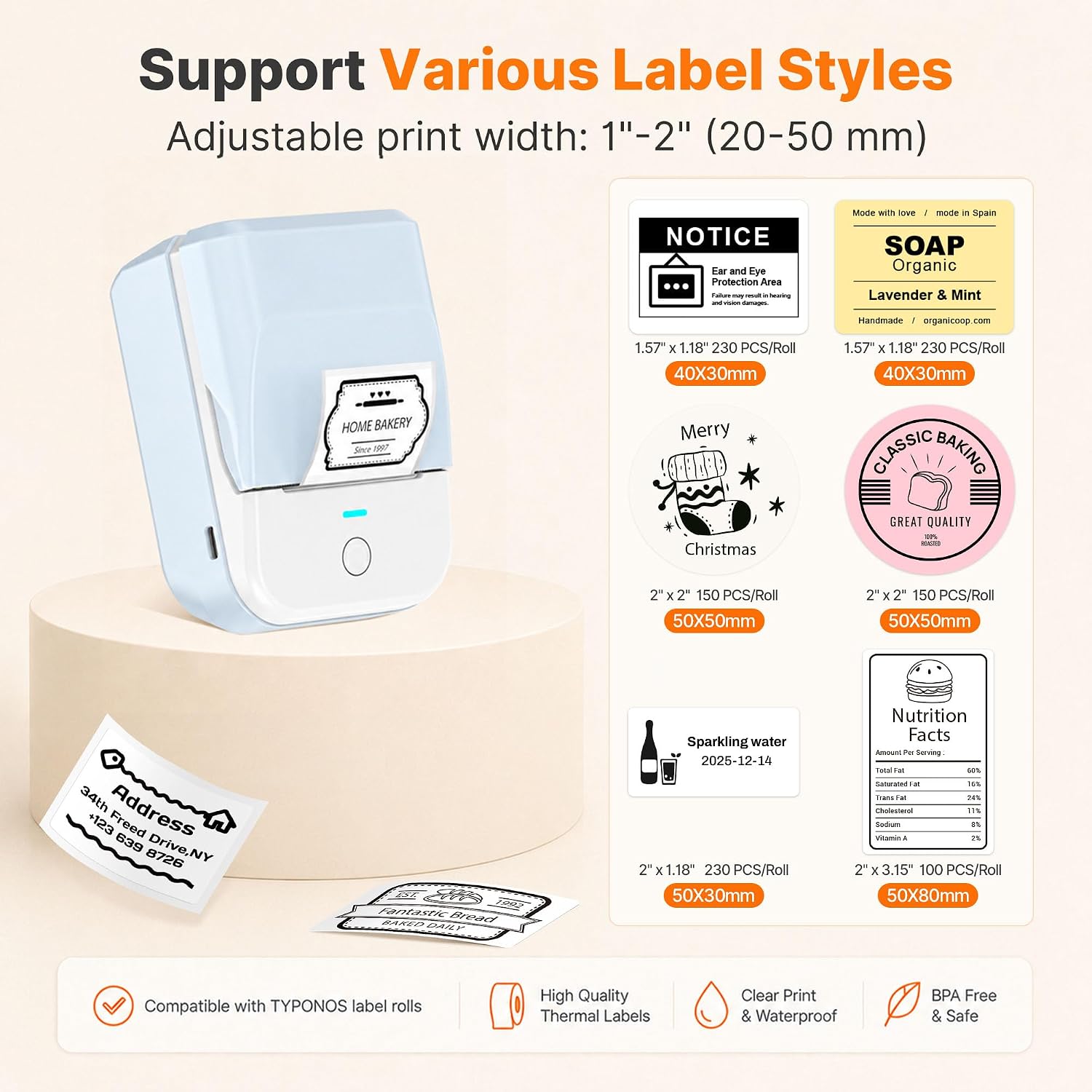 PM240 Label Maker Machine with Tape, Label Printer Light Blue