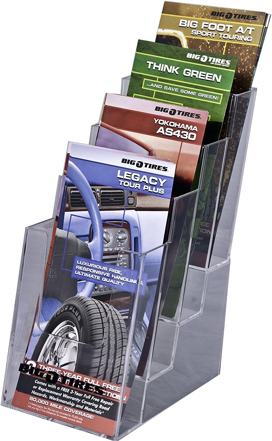 Clear-Ad - LHF-Z104 - Acrylic Slant Back 4 Tier Trifold Brochure Display w/Z-bar for SlatWall - Plastic Literature Holder for Flyers, Booklets, Bills, Mail, Letters, Cards, Pamphlets, Maps (2-Pack)