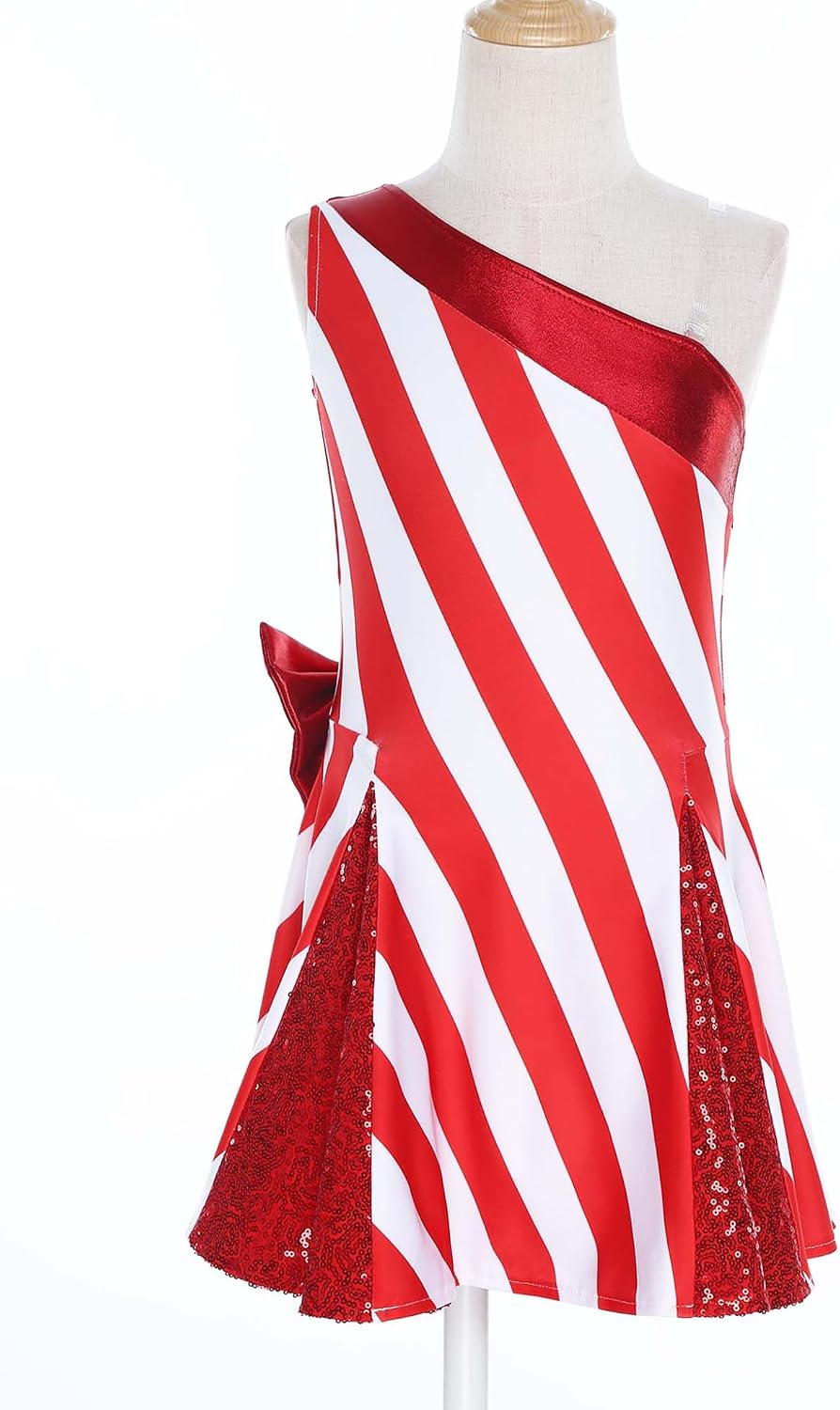 Kids Candy Cane Christmas Dress One Strap A Line Ice Skating Performance Outfit