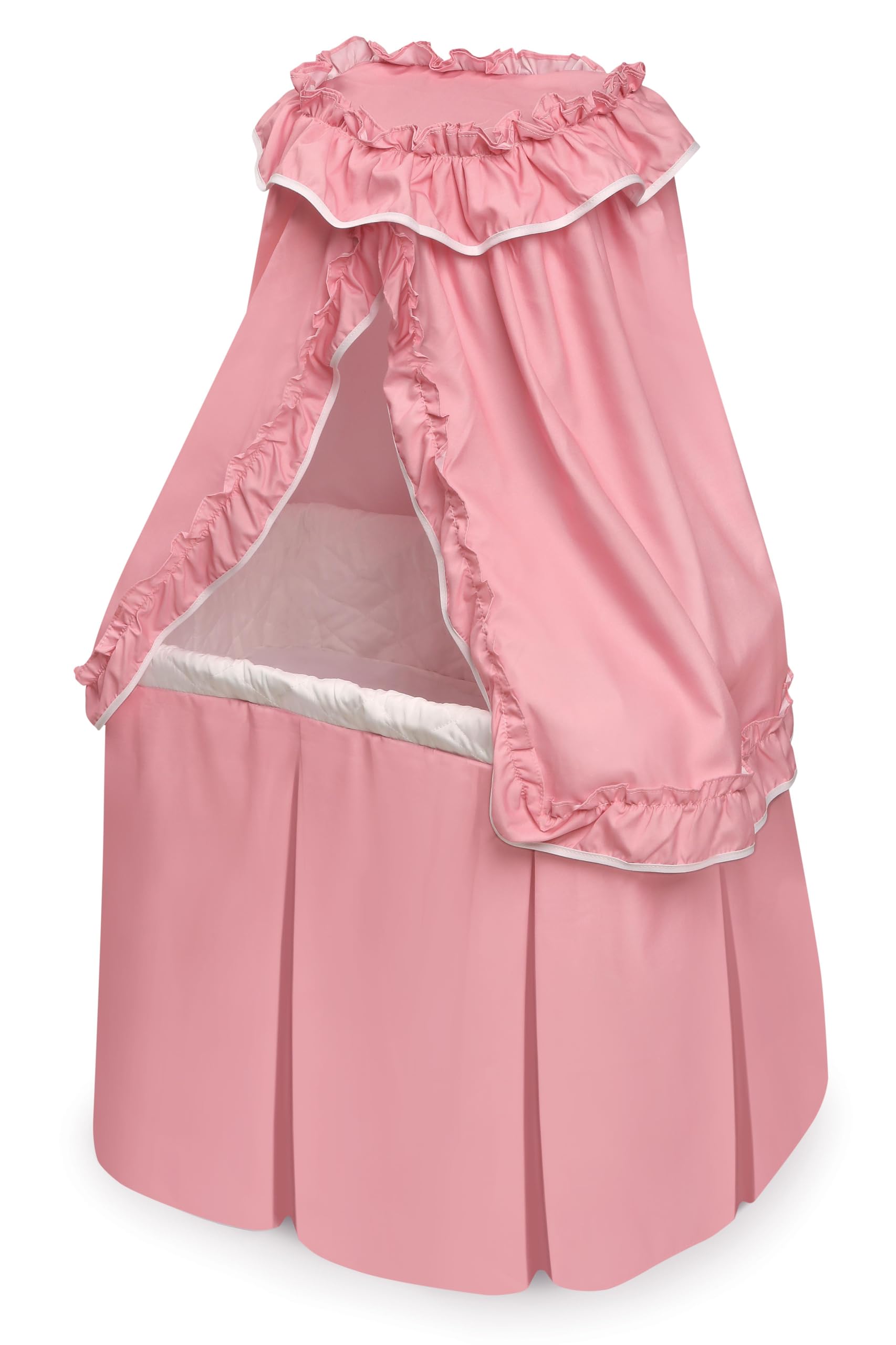 Badger Basket Kisses Rectangle Rocking Doll Bassinet with Quilted Interior & Storage Basket – Fits Up to 20-Inch Dolls – Pink & White