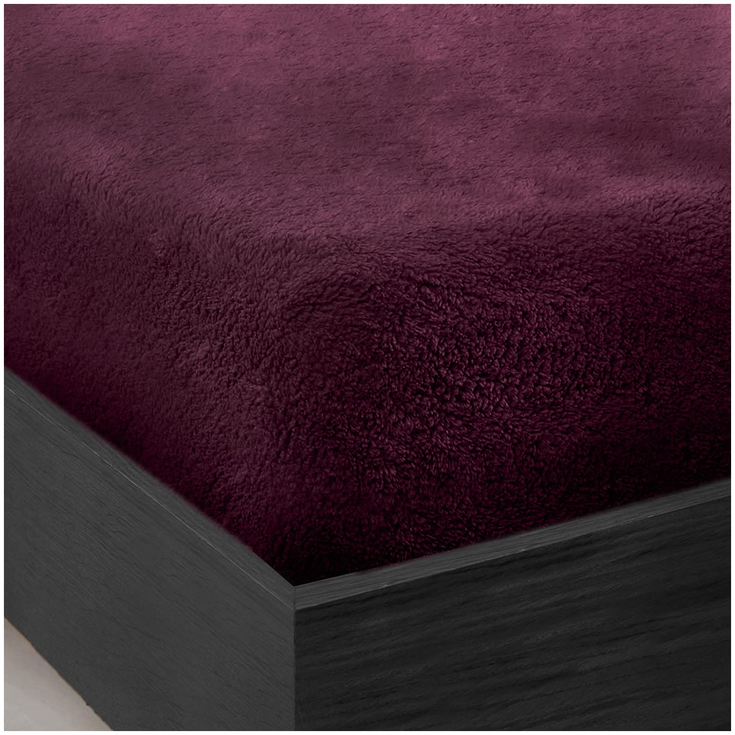 GC GAVENO CAVAILIA Teddy Bear Double Fitted sheet | Fleece Thermal Warm Plain Soft Cuddly Fluffy Fitted Bed Sheets Double | Aubergine