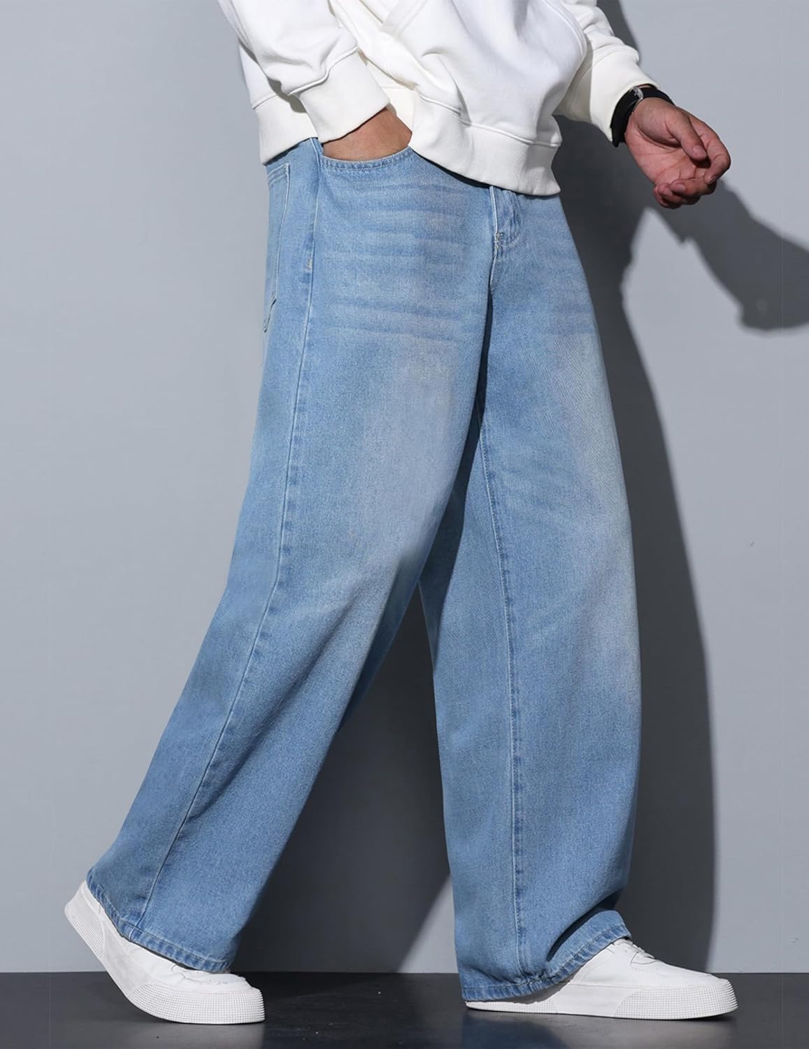 Mens Baggy Jeans Loose Fit Denim Jeans Wide Leg Hip Hop Pants Y2K Skater Trousers Streetwear - Image 4