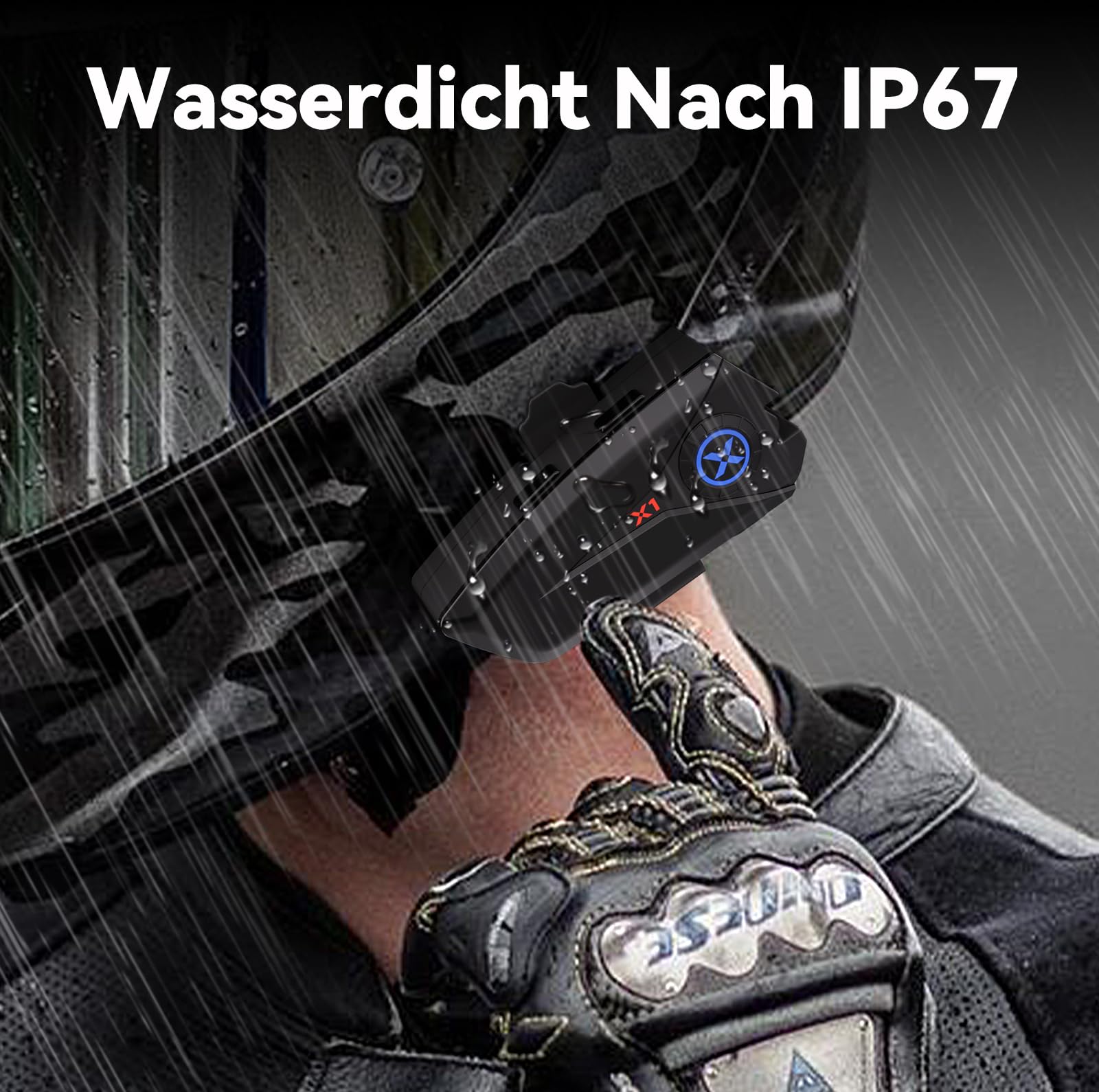 X1 Motorrad Headset Bluetooth 5.3, 40mm Hi-Fi, 60h Akkulaufzeit | Helm Kopfhörer für Musik und Navi-Ansage Hören, Sprachassistent, IP67, 800mAh Akku, DSP/CVC-Geräuschunterdrückung