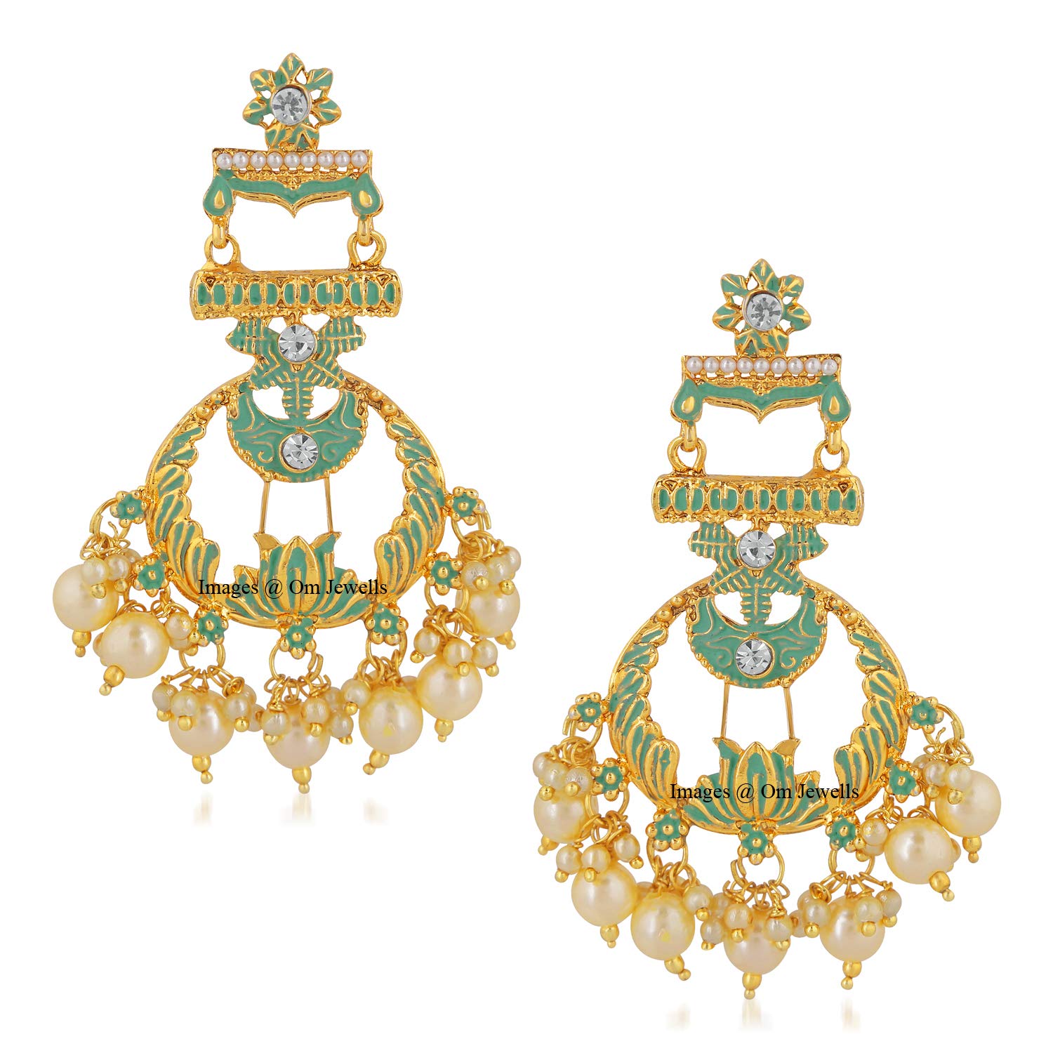 Om Jewells Womens Wedding Jewellery Gold Plated Alloy Blooming Lotus Inspired Dangling Mint Green Meenakari Earrings ER1000099 (Green, White) (B07PS49Y5B) Amazon Price History, Amazon Price Tracker