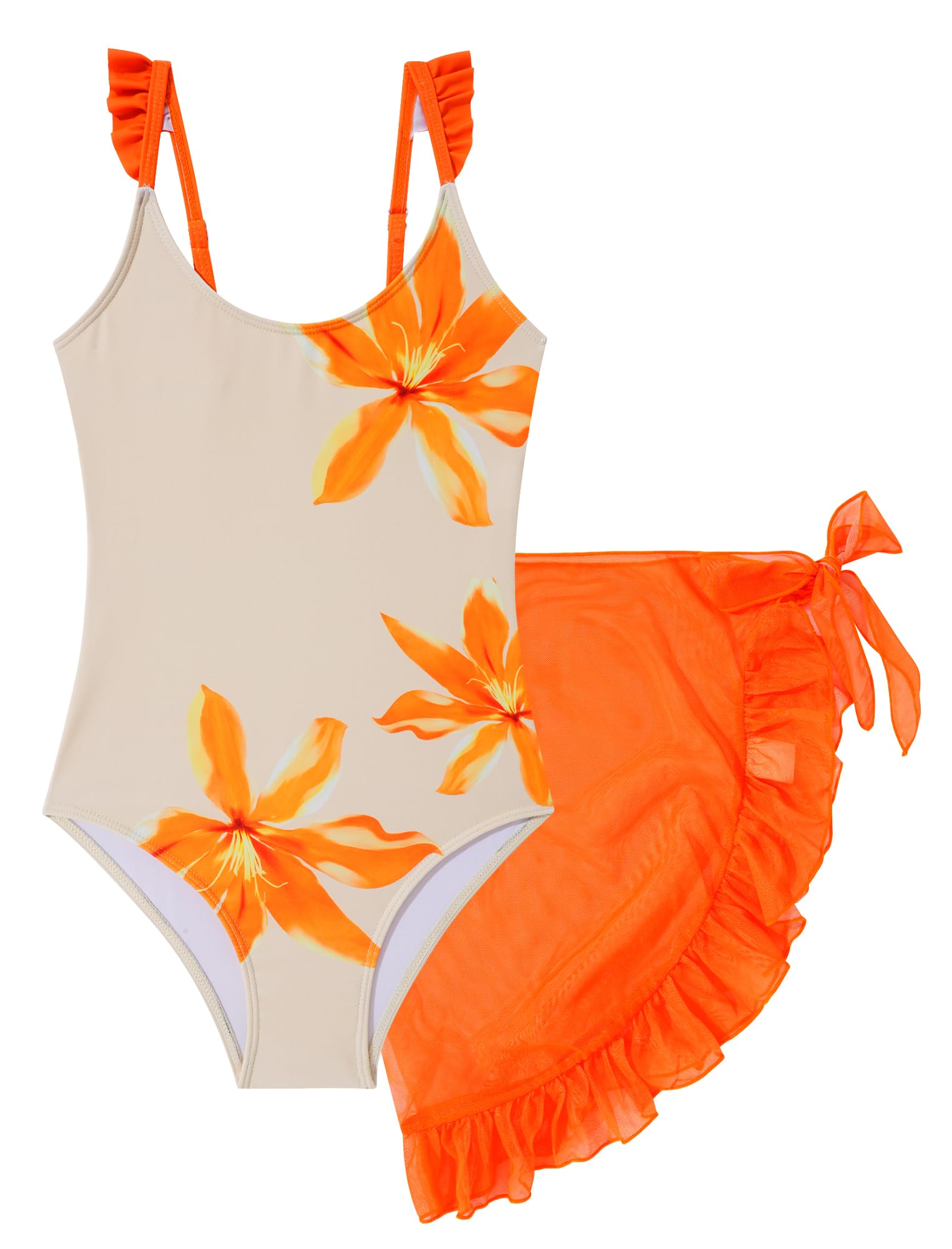 Costume da bagno intero per ragazze con stampa floreale spalline regolabili modesto costumi da bagno con gonna copricostume da spiaggia 5-12 anni