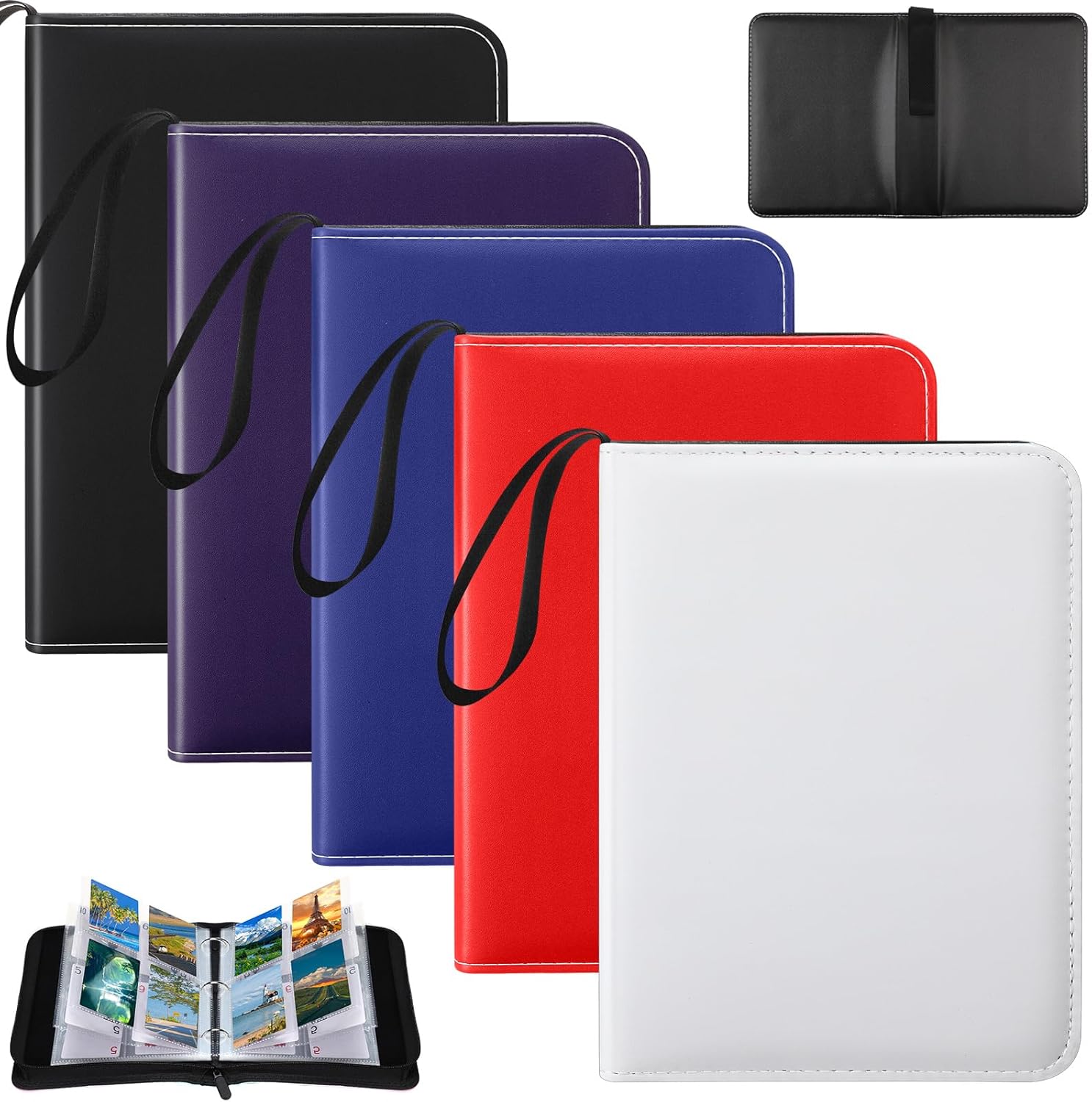 5 Pcs 4 Pocket Trading Card Binder 2000 Pockets with 250 Removable Sleeves Game Cards Collection Sports Trading Cards Collector Album(Black, White, Red, Blue, Purple)