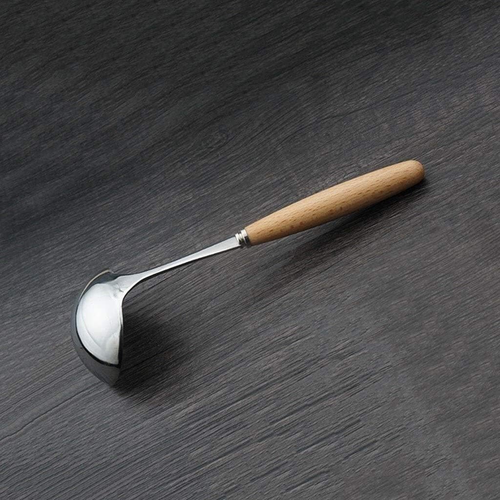 Daily Accessories Stainless Steel Ladle with Wooden Handle Serving Ladle Large Round Spoon Stainless Steel Soup Spoon Dishwasher Safe (Color : B)