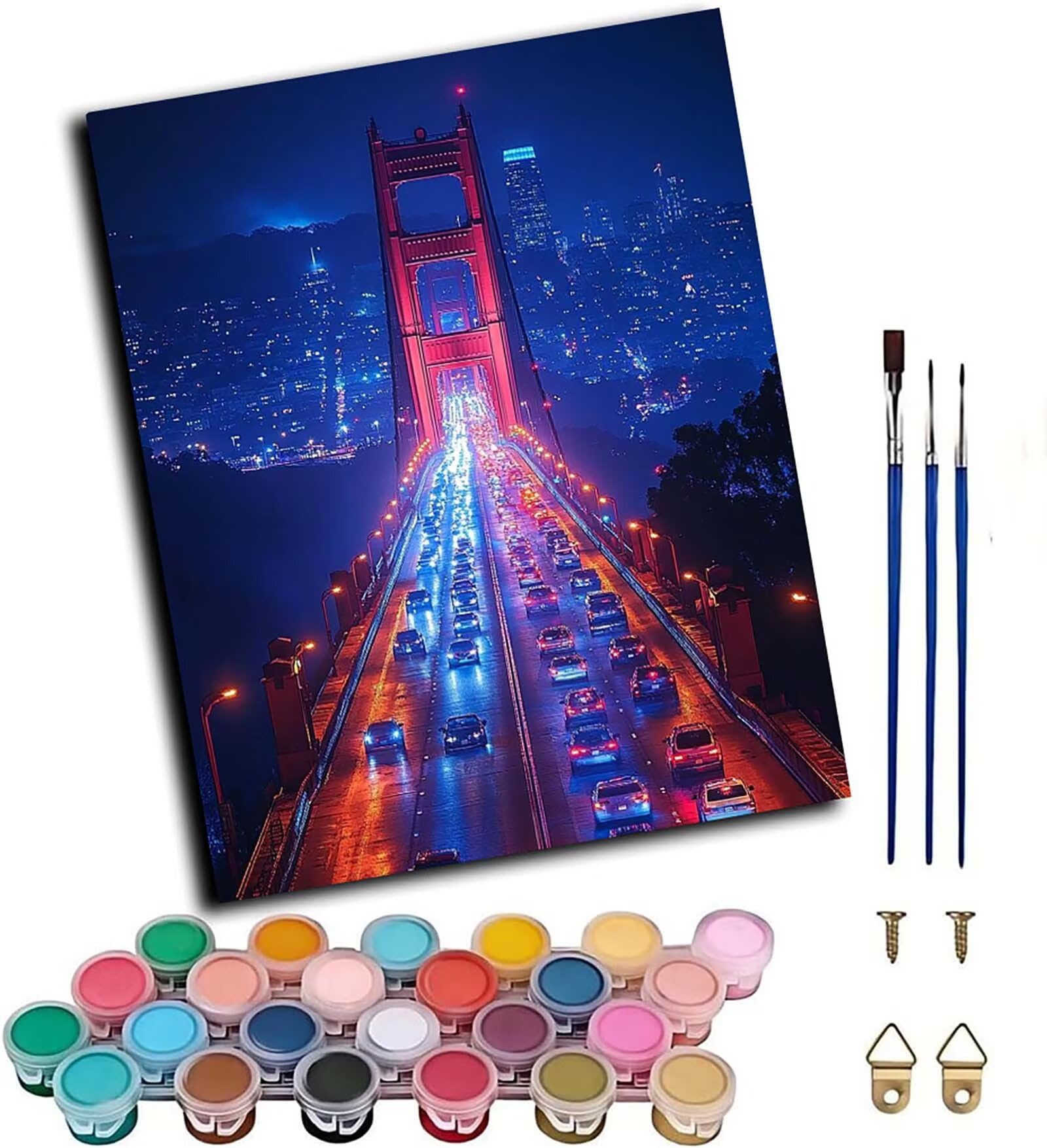 Malowanie według numerów dla dorosłych z ramą Brooklyn Bridge, malowanie według numerów nocny DIY malowanie według numerów zestaw pędzli, kreatywne hobby dla dorosłych, prezent do domu 90 x 120 cm D