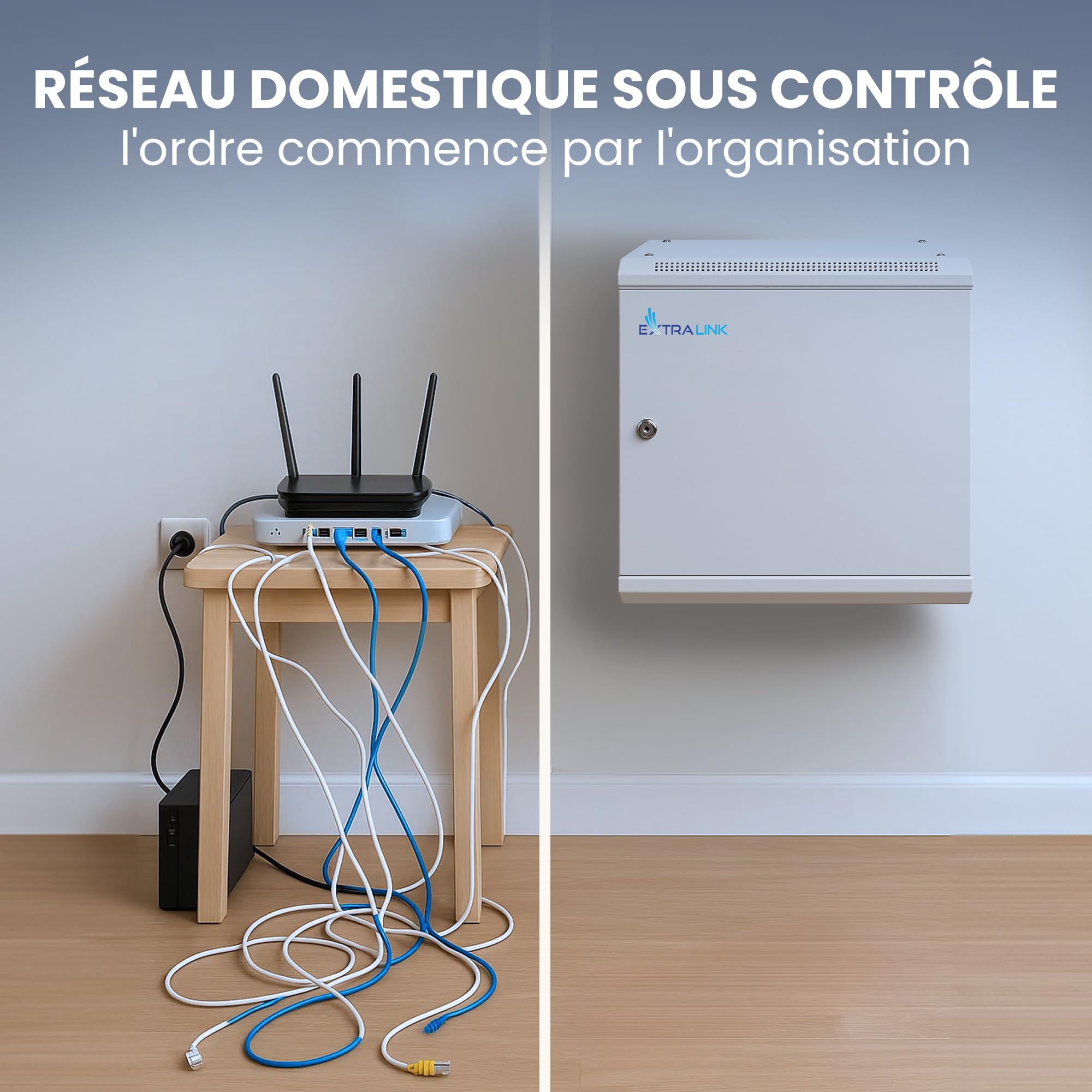 Extralink Baie de Brassage 19 Pouces 6U - Armoire réseau 600mm de Profondeur pour Montage Mural ou au Sol, Charge admissible 60kg, boîtier métallique, verrouillable Ouverture 180°, Gris