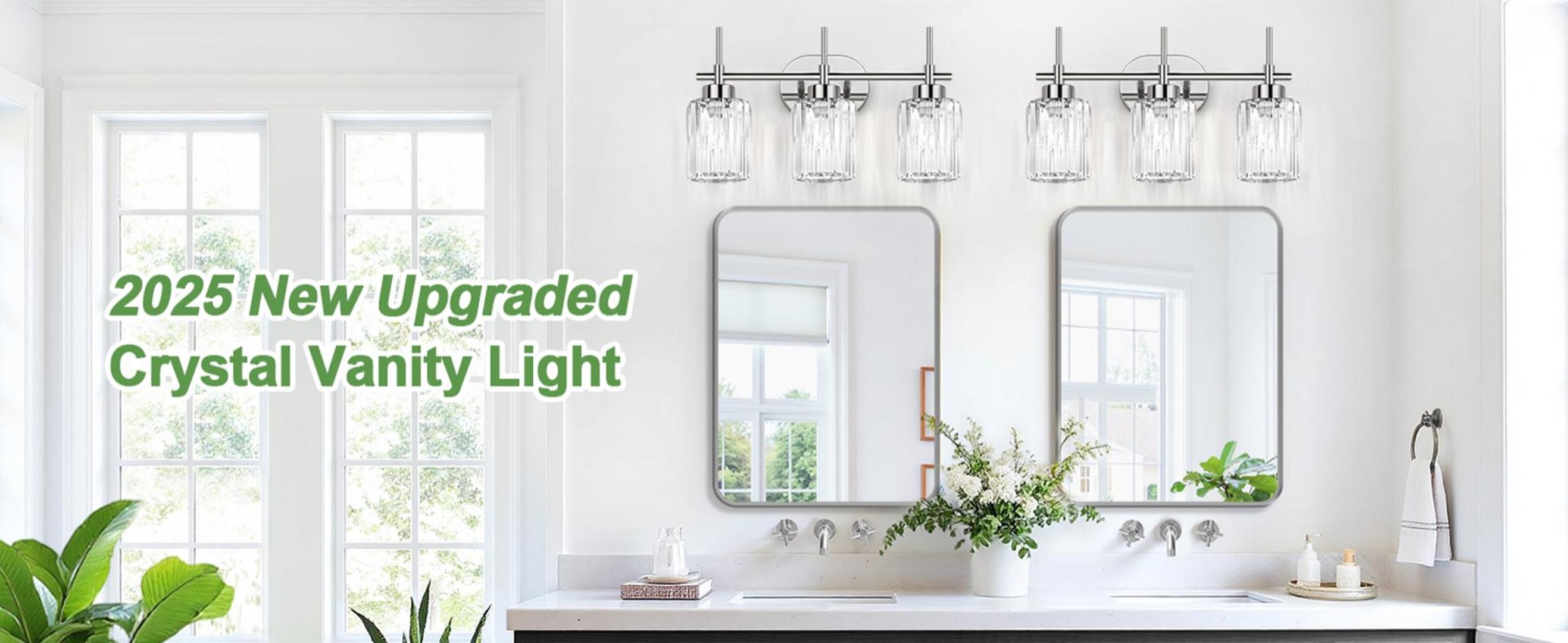 Image of Modern Crystal Bathroom Vanity Light, 3-Light Chrome Vanity Light with Clear K9 Crystal Shades, Bathroom Light Fixtures Over Mirror (Bulbs Not Included)