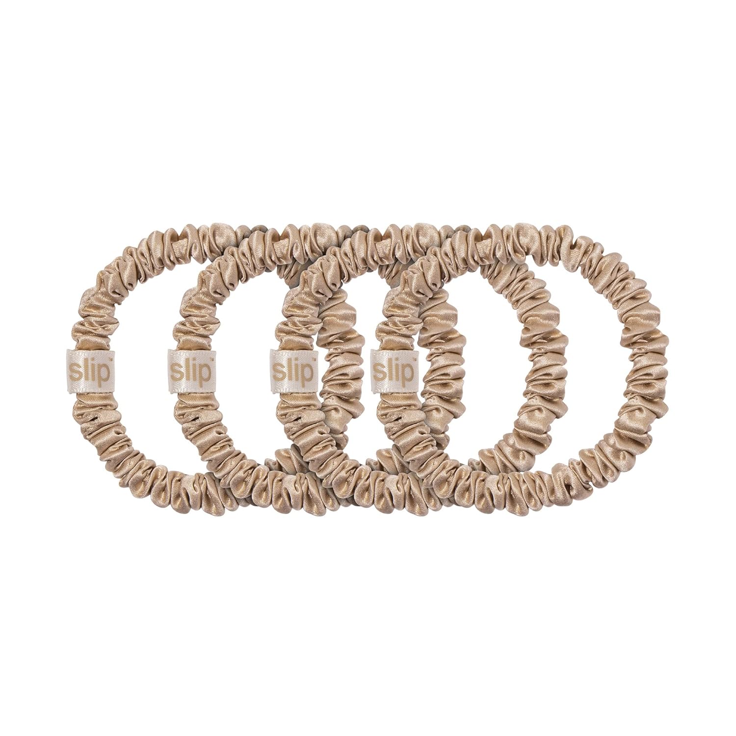 slip Silk Skinny Scrunchies - Blonde | Set of 4 Skinny Scrunchies | 100% Mulberry Silk, Anti-Crease, Gentle on Hair, Reduces Breakage | Stylish, Durable, Ideal for All Hair Types