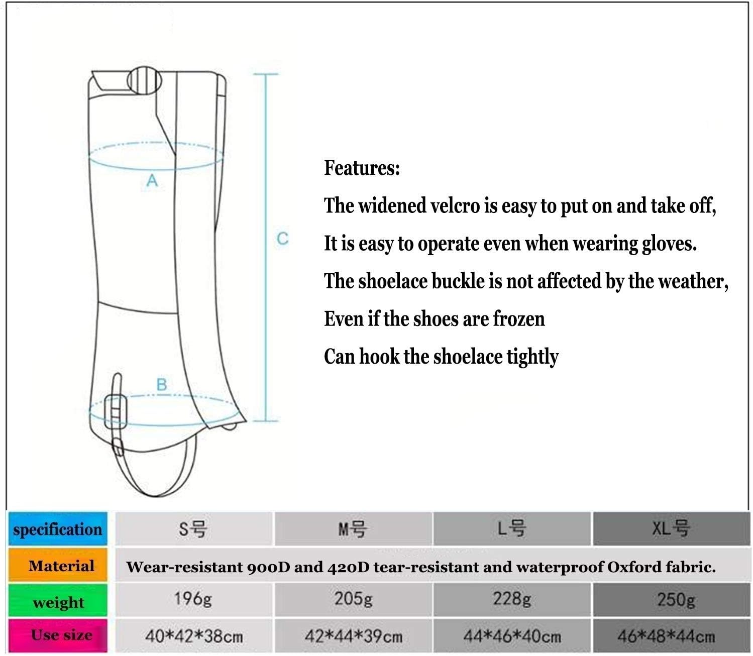 Leg Gaiters Leg Leggings, Outdoor Hiking Gaiters Waterproof Leg Guards Shoe Covers Mudguards, Suitable for Outdoor Running Jungle Snake-proof (Color : A, Size : S)
