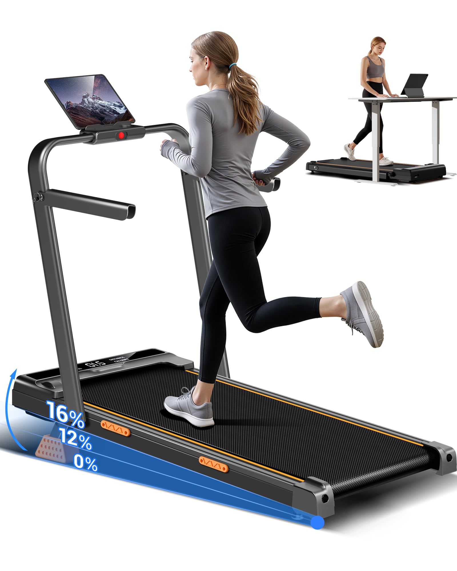 UMAY Folding Electric Treadmill with Tilt 10KM/H, 16% Space-Saving Electric Treadmill, LED Screen, Remote Control, Home Tapirulan 3.0 HP, Mini Walking Pad, Maximum Load 136 kg
