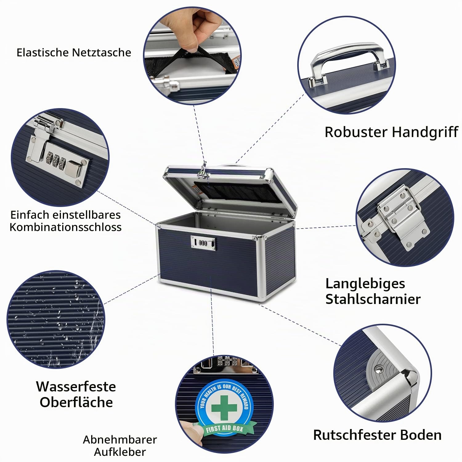 Medikamentenkoffer mit Kombination.Geeignet für die Lagerung von Medikamenten und wichtigen persönlichen Gegenständen. Einschließlich kleiner tragbarer Pillendose (Blau, Medium)