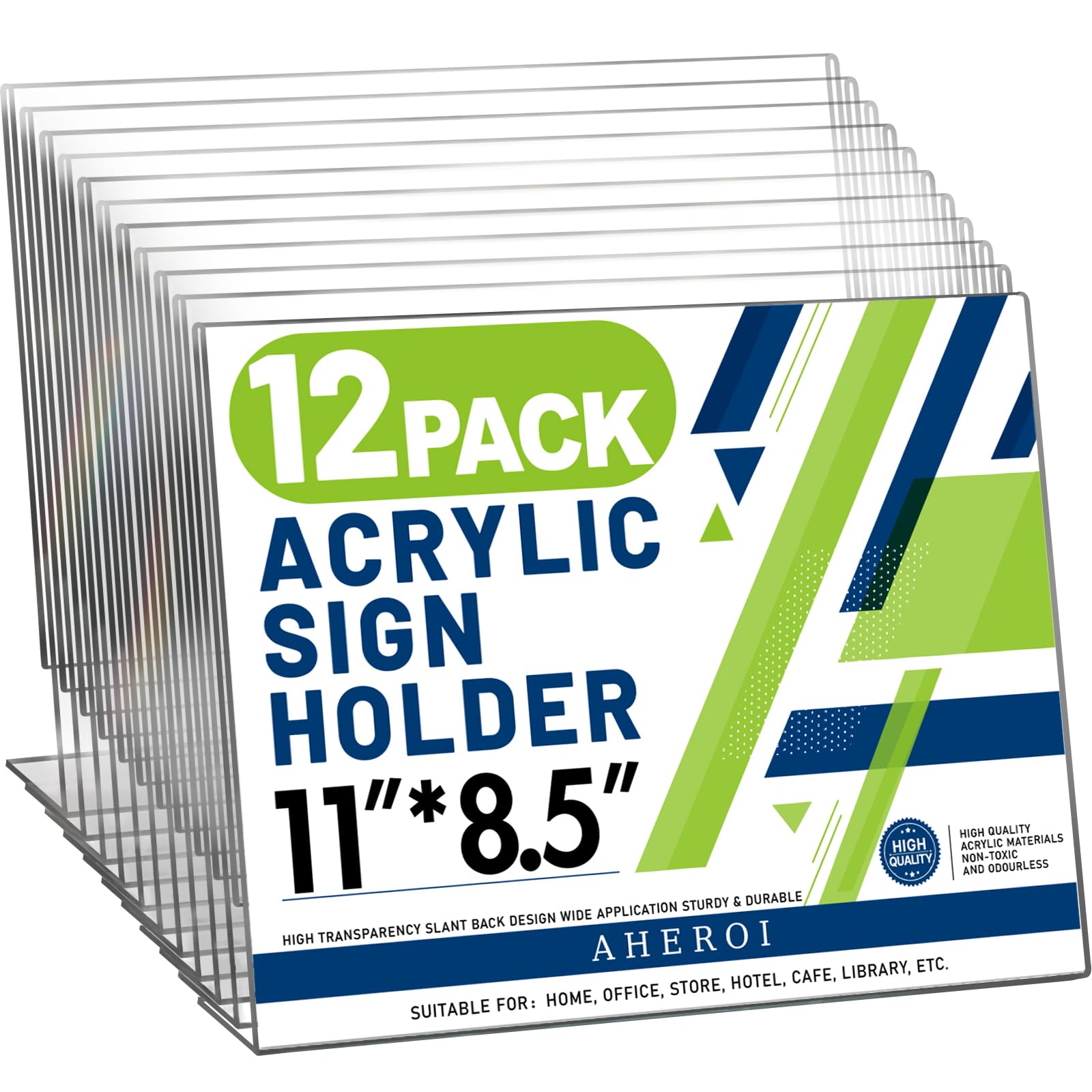 Aheroi 12Pcs Acrylic Sign Holder 8.5 x 11, Horizontal Clear Sign Holders 8.5 x 11, L-shape Acrylic Paper Holder, Plastic Sign Holder Paper Holder