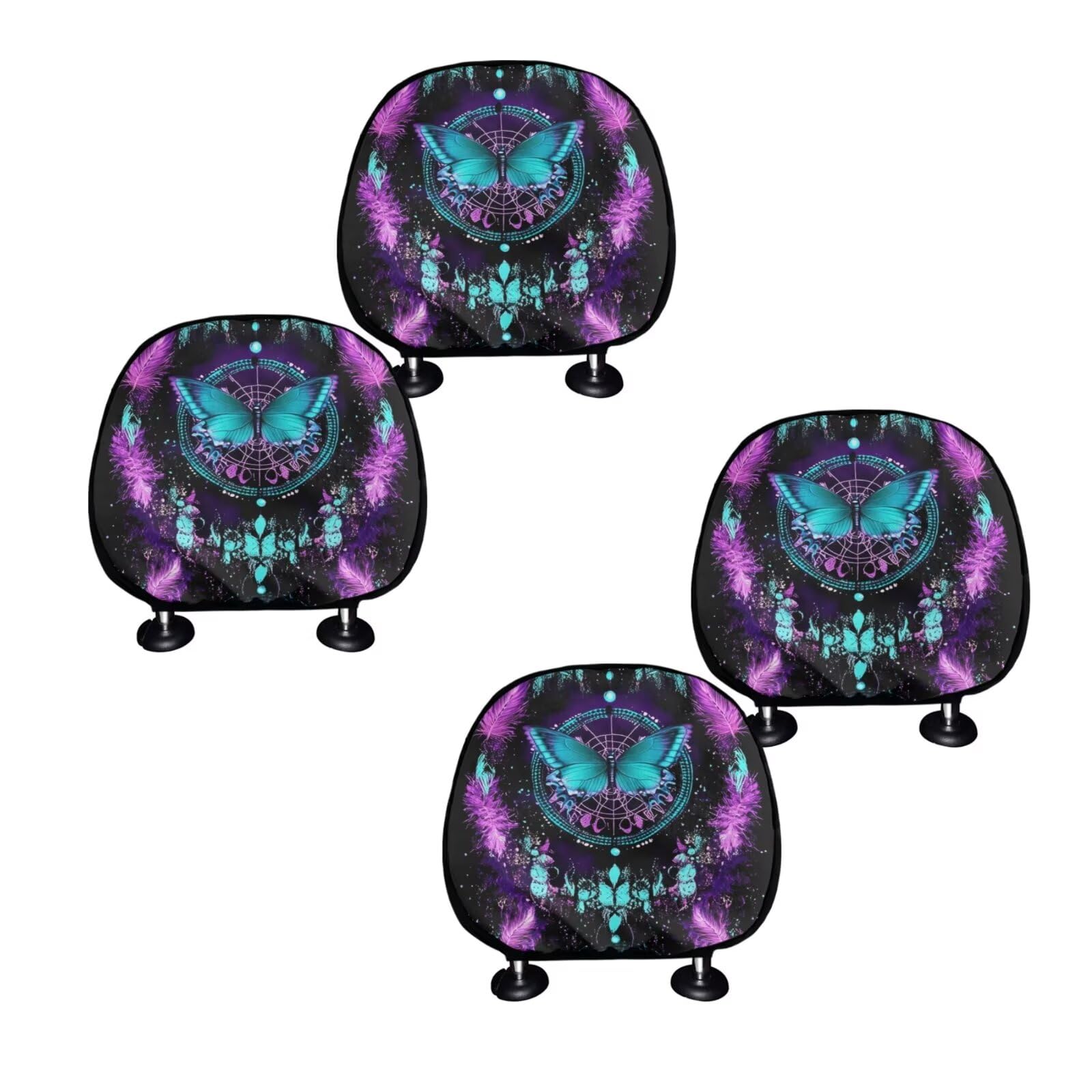 STUOARTE 4 Pack Car Head Rest Covers Sets, Butterfly Dream Catcher Print Car Headrests Cover Automotive Headrest Protector Replacement, 9" x 10"
