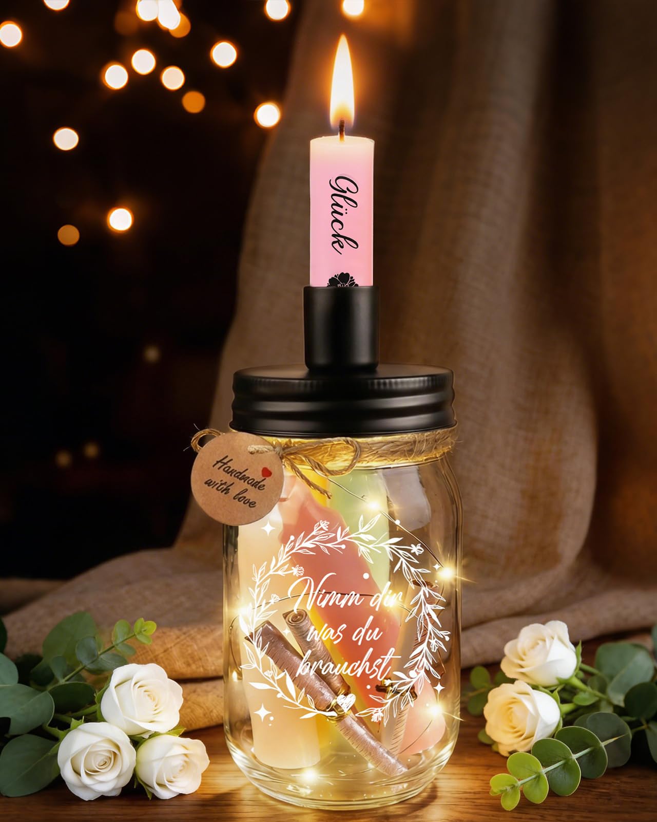 TUZELIYA Kerzen Geschenke für Frauen, LED Flaschenlicht mit Grußkarten, Kreatives Geldgeschenk für Mama, Frau, Mann, Beste Freundin Schwester zum Geburtstag Muttertag, Kerzenset Deko Geschenkidee