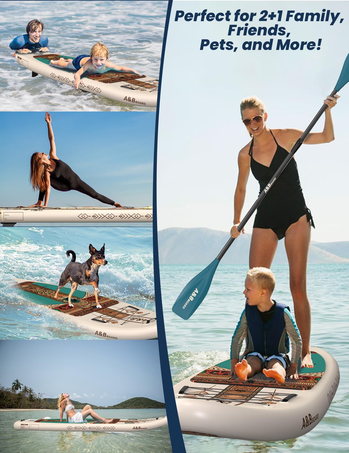ABBOARD Stand Up Paddling Board Aufblasbar 335cm - Standup Paddle Board mit Premium Zubehör,SUP Board 200kg Tragkraft für 2 Personen Familien Anfänger