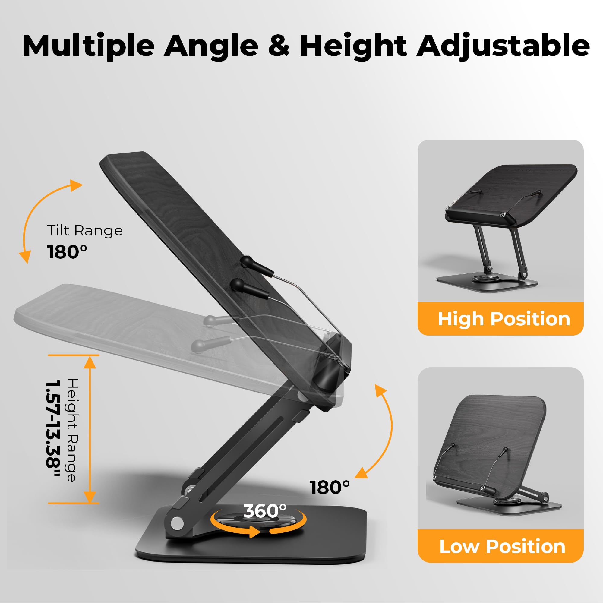 SupeDesk Soporte para libros para lectura, soporte ajustable con bases giratorias de 360°, diseños plegables y clips elásticos, soporte multifuncional para recetas, libros de cocina, revistas,