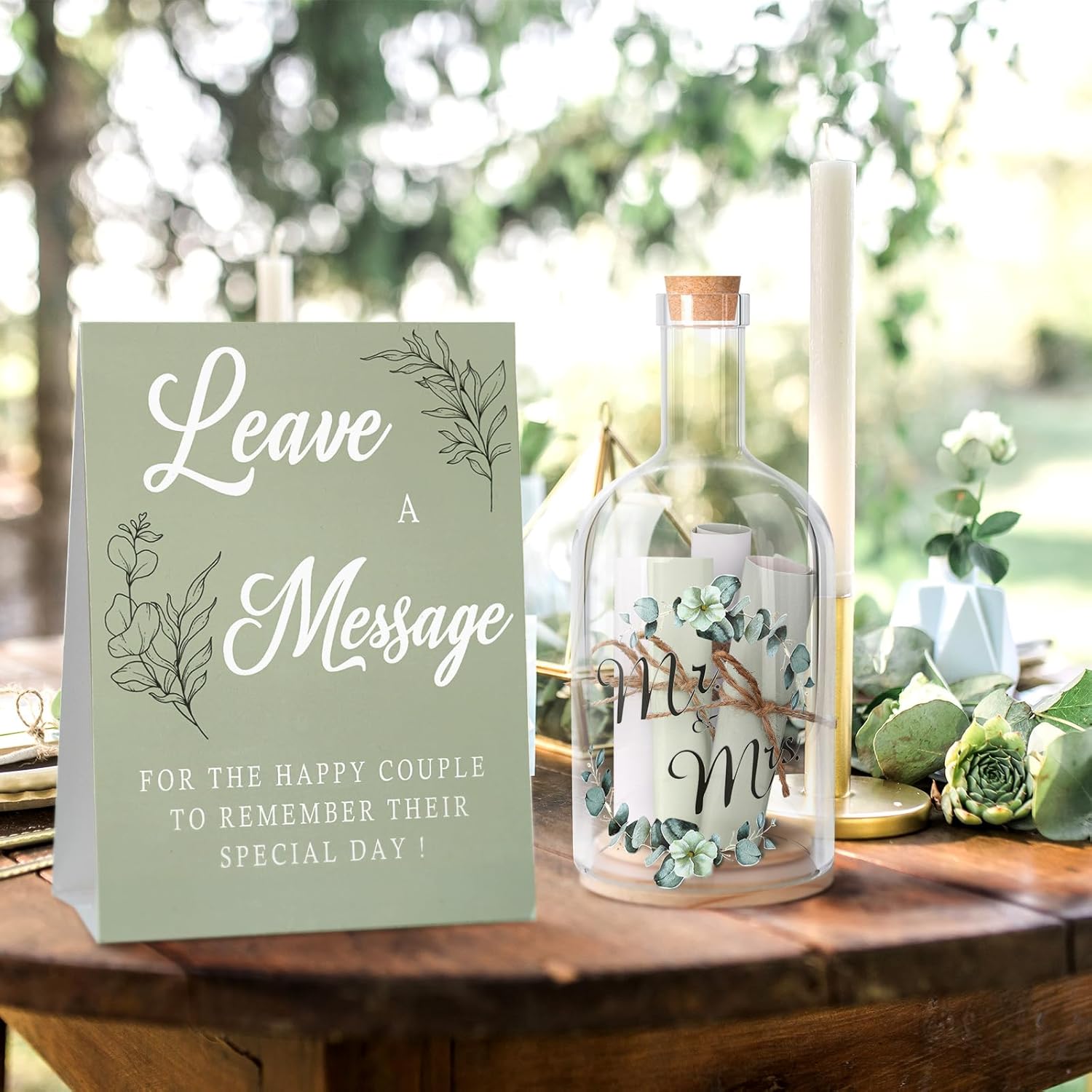 Maxdot Wedding Guest Book 50 Paper Leaves for Message with Gold Pen Bridal Shower Accessories Wedding Party Alternative Guest Book in a Bottle with Cork Stopper Paper Scroll Message for Newlyweds