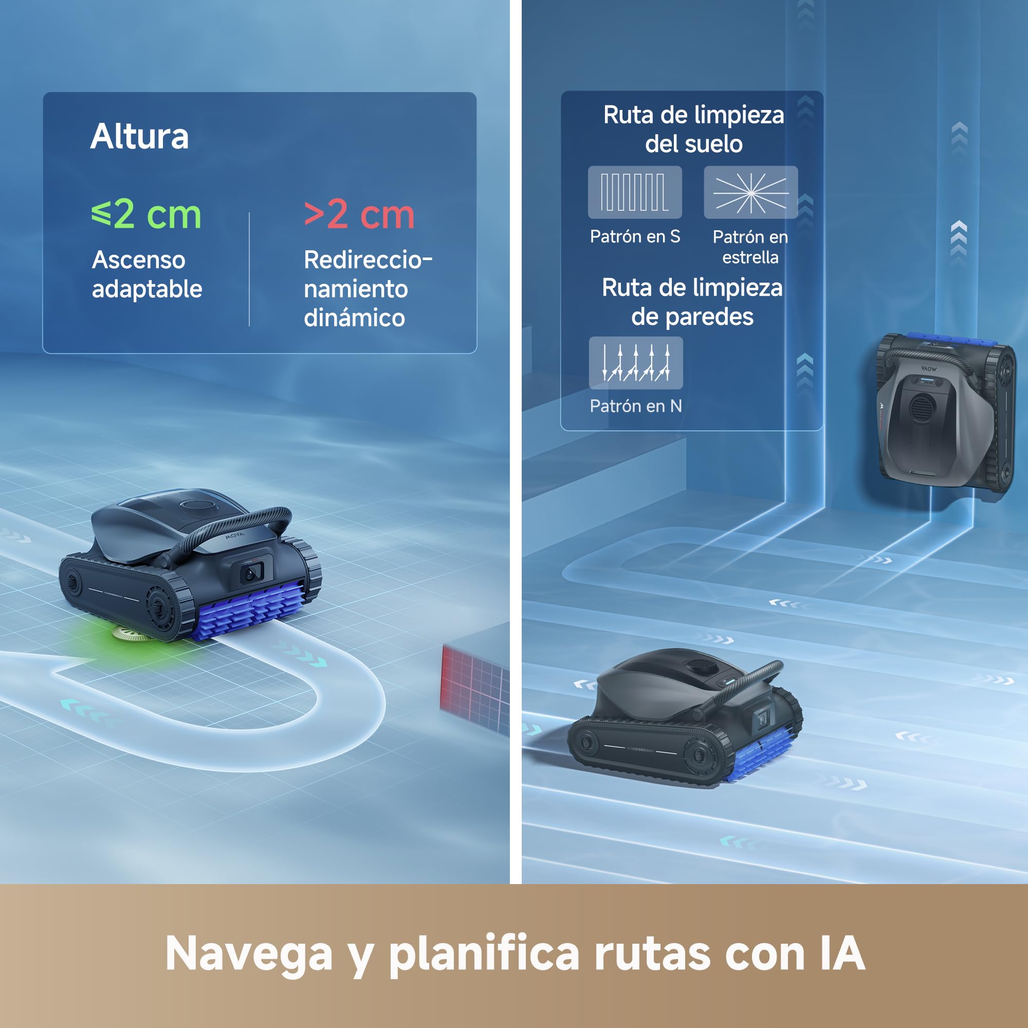 Robot Limpiador de Piscinas MOVA Diver A10, 22.700 l/h de Succión, 240 Min. de Funcionamiento, Limpieza de Bordes y Planificación de Rutas con IA, Doble Limpieza de Líneas de Agua, Gran Filtro de