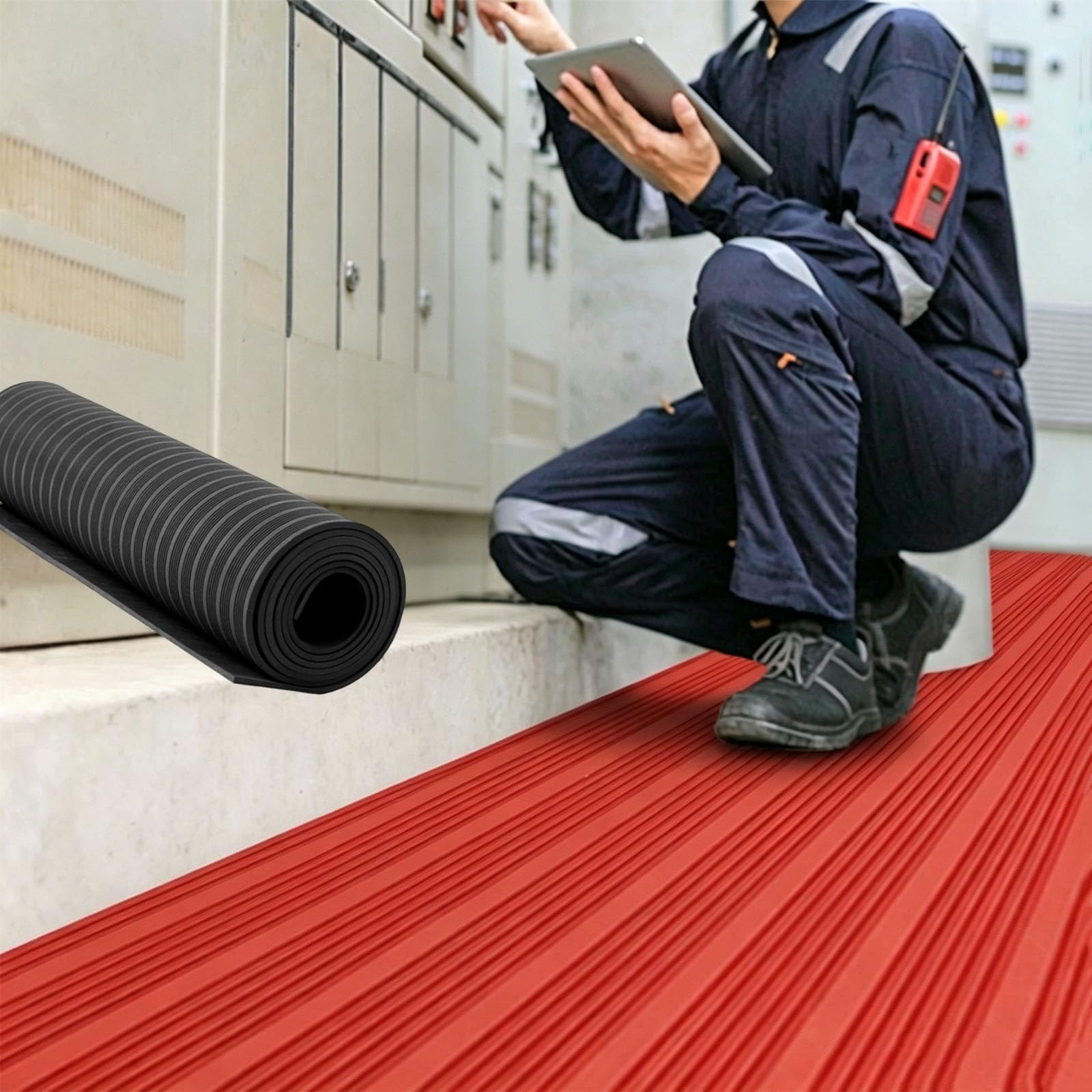 Alfombrilla de Seguridad eléctrica de Caucho de Gran tamaño, Manta de Aislamiento dieléctrico no conductora, Alfombrilla de Suelo Aislante de Alto Voltaje para electricistas(Black,1m)