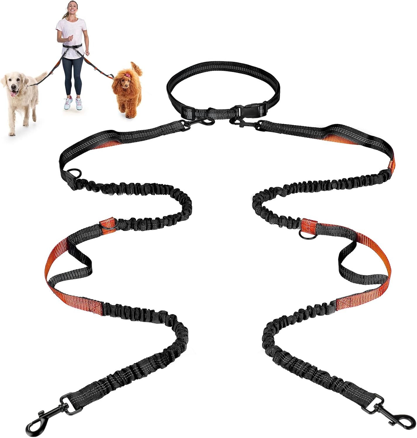 Hands Free Dog Leash, ZOOS Adjustable Waist Leash with Double Dog Leash