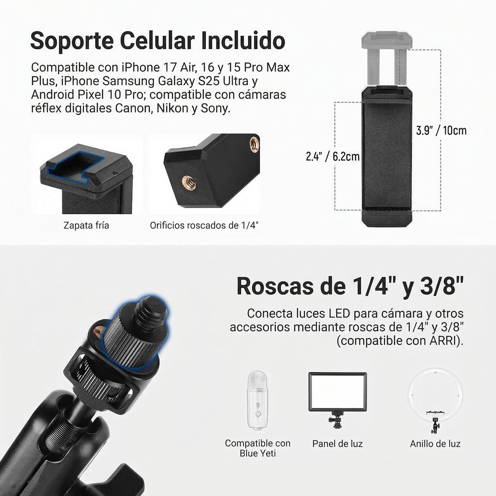 NEEWER Basics - Soporte de Mesa Magic Arm, 55 cm, Brazo micrófono Overhead Porta móvil Escritorio con roscas 1/4" 3/8" para Arri, para DSLR Action CAM Webcam Mic luz LED para ripese vídeo, UA061