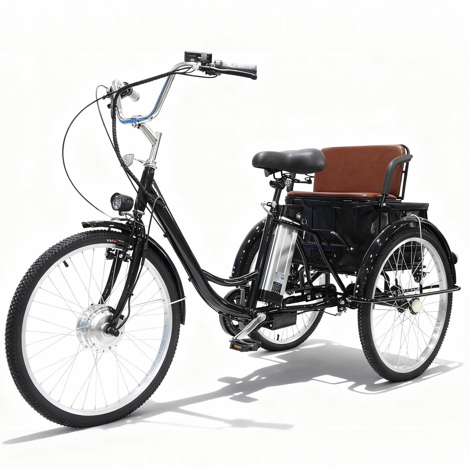 Triciclo elettrico per adulti da 24 pollici, bicicletta elettrica con sedile posteriore, veicolo elettrico a tre ruote, batteria al litio Etrike 36V 12Ah, carico massimo 150 kg