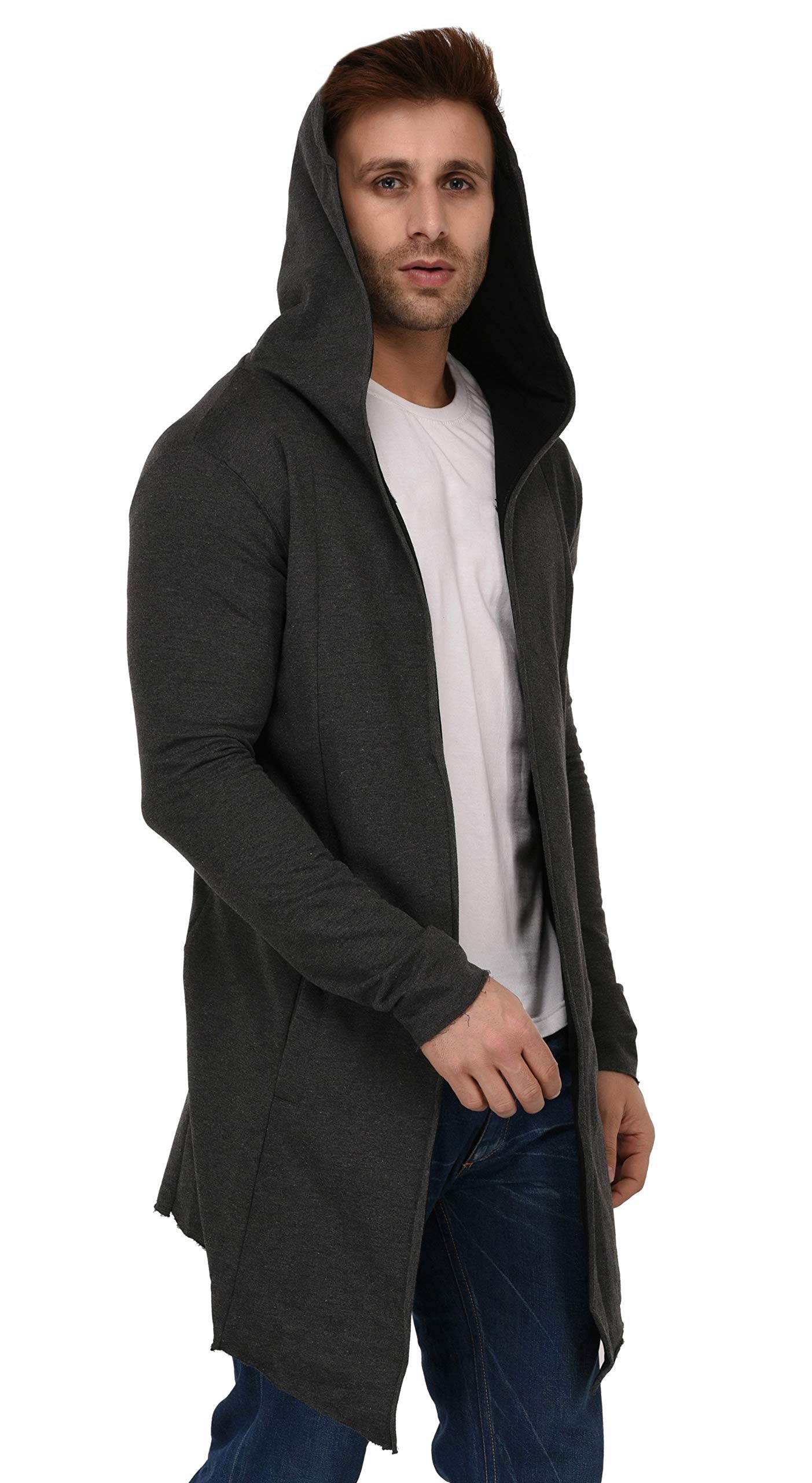 DENIMHOLIC Men's Cotton Hooded Neck Cardigan (HM-CONTRAST_Charcoal_Medium) - Image 4 thumbnail