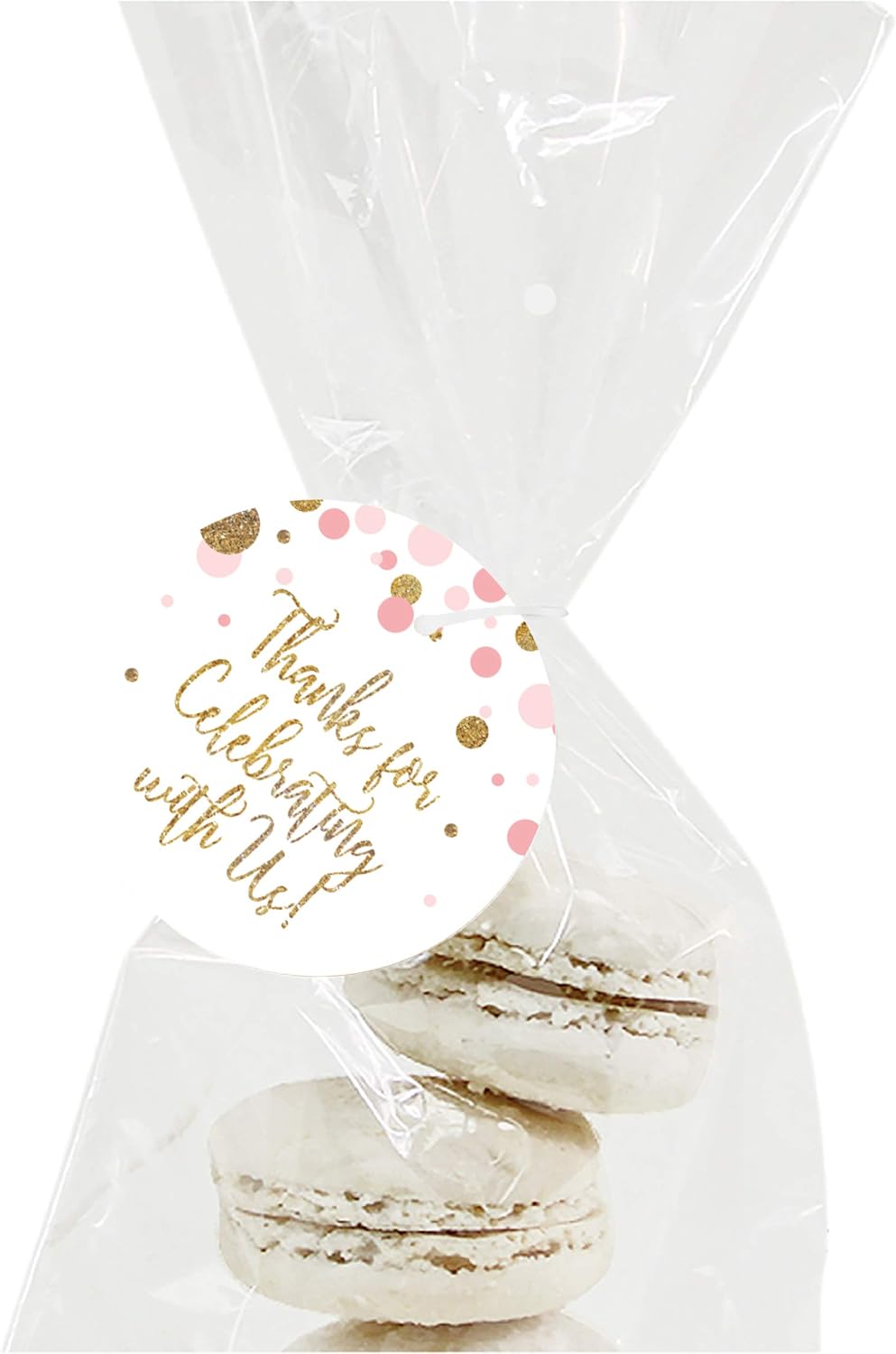 Andaz Press Blush Pink Gold Glitter Girl Baby Shower Party Collection, Round Circle Gift Tags, Thank You for Celebrating With Us, 24-Pack