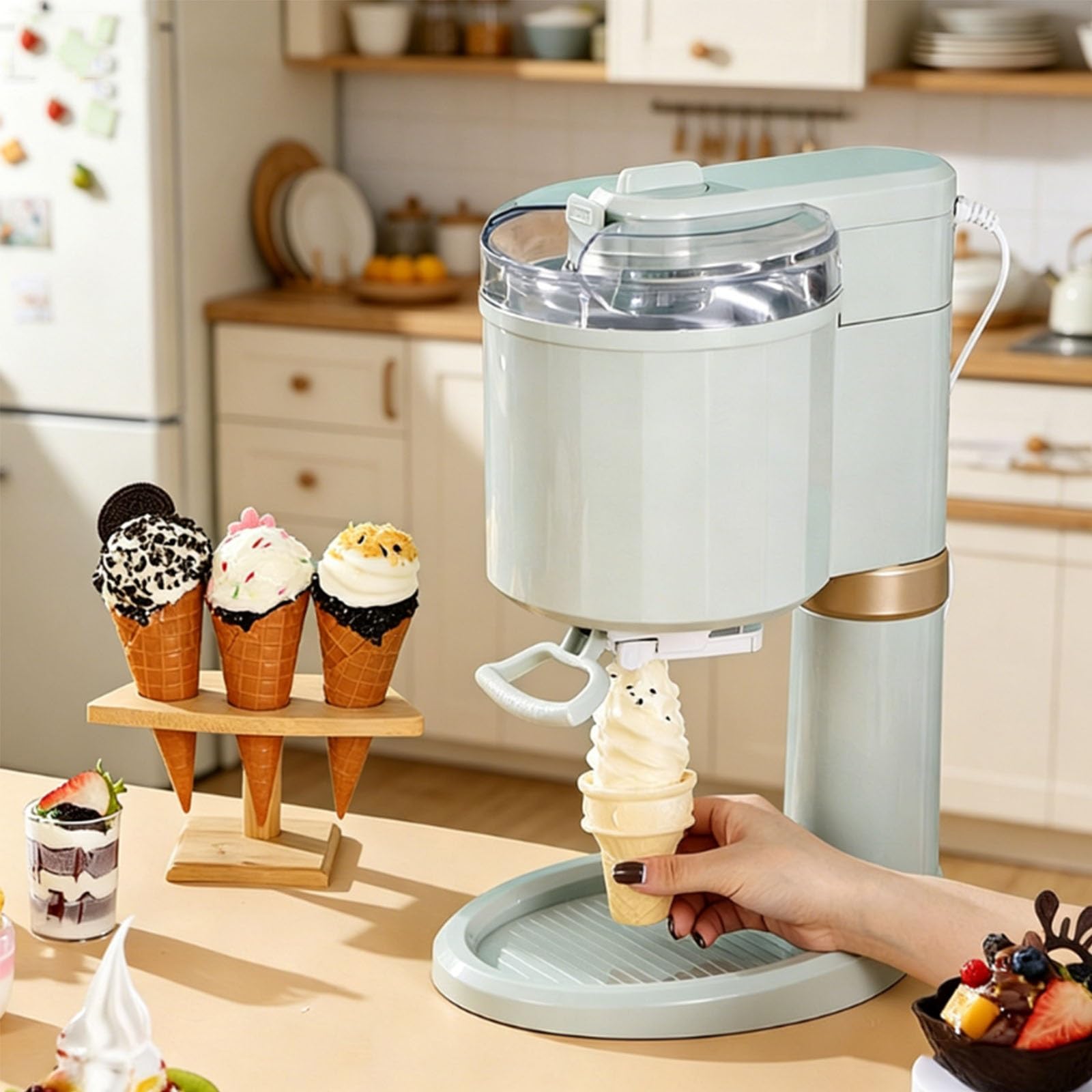 Máquina De Helado Suave De 1 L, Heladera Comercial De Helado Soft Con Interruptor Giratorio Y Ventana Transparente Visible, Preparador De Postres De Frutas Caseros Para Bares