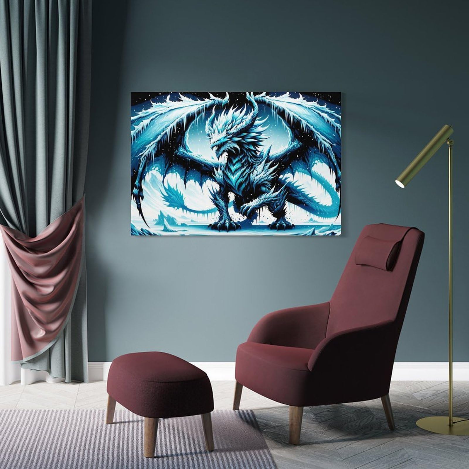 Junmoney Blizzard Dragon Canvas Wall Art, 20x30inch(50x75cm), for Wall Displays, Bedrooms Or Room Updates, Ideal for Building A Coordinated Art Wall
