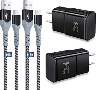 Eversame Adaptive Fast Wall Charger Adapter kit with USB Type-C Cable(6.6Ft+10Ft) Compatible with Samsung Galaxy S20/S10/S9/S8/Edge/Plus/Active, Note 10/9/8,c9pro, LG G6/G5/V30/V20, Nexus 5X/6P-Black