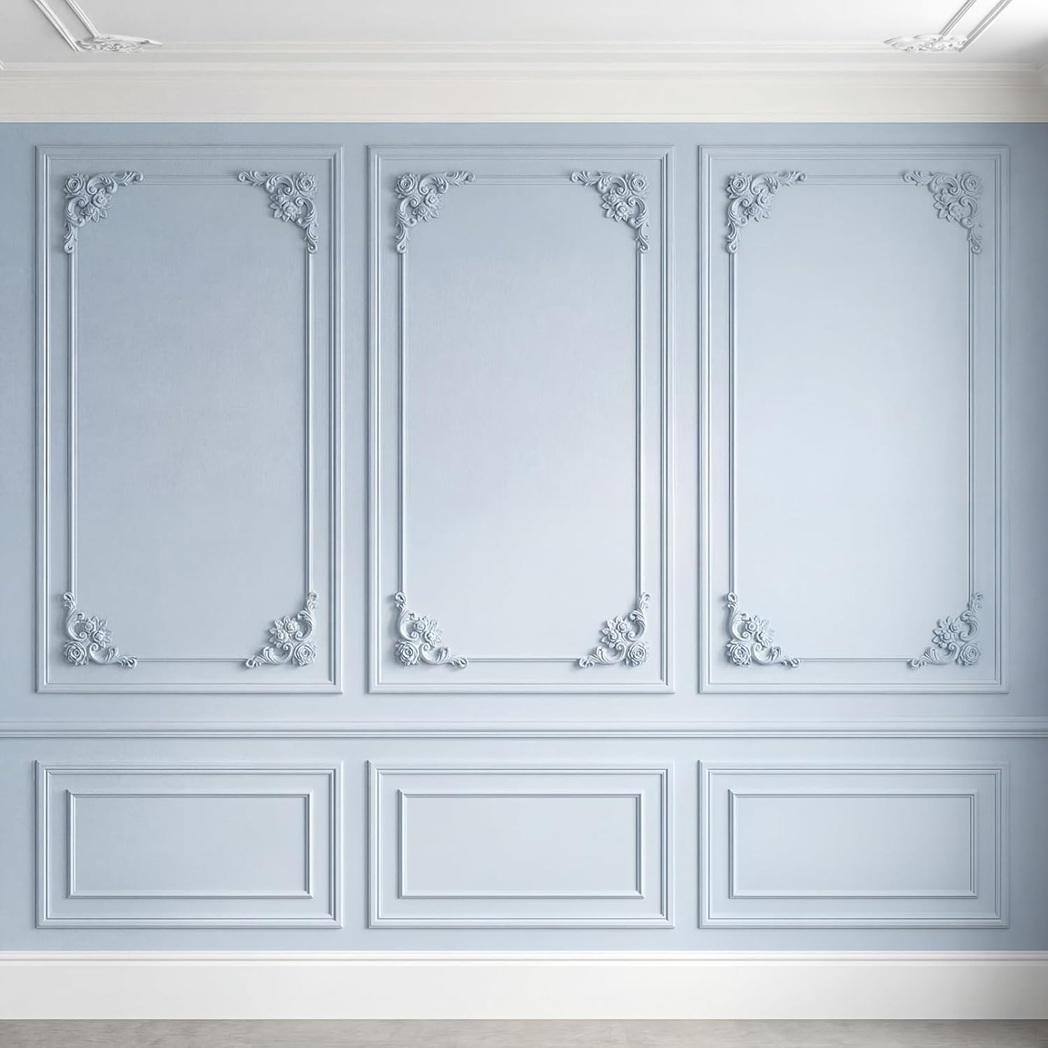 12 Pcs Corner Wall Molding French Style Wainscoting Flora Moulding Panels Corner Panel Wall Molding Kit for Frames Cabinet Picture Decor, Not Include Glue (Rose Style)