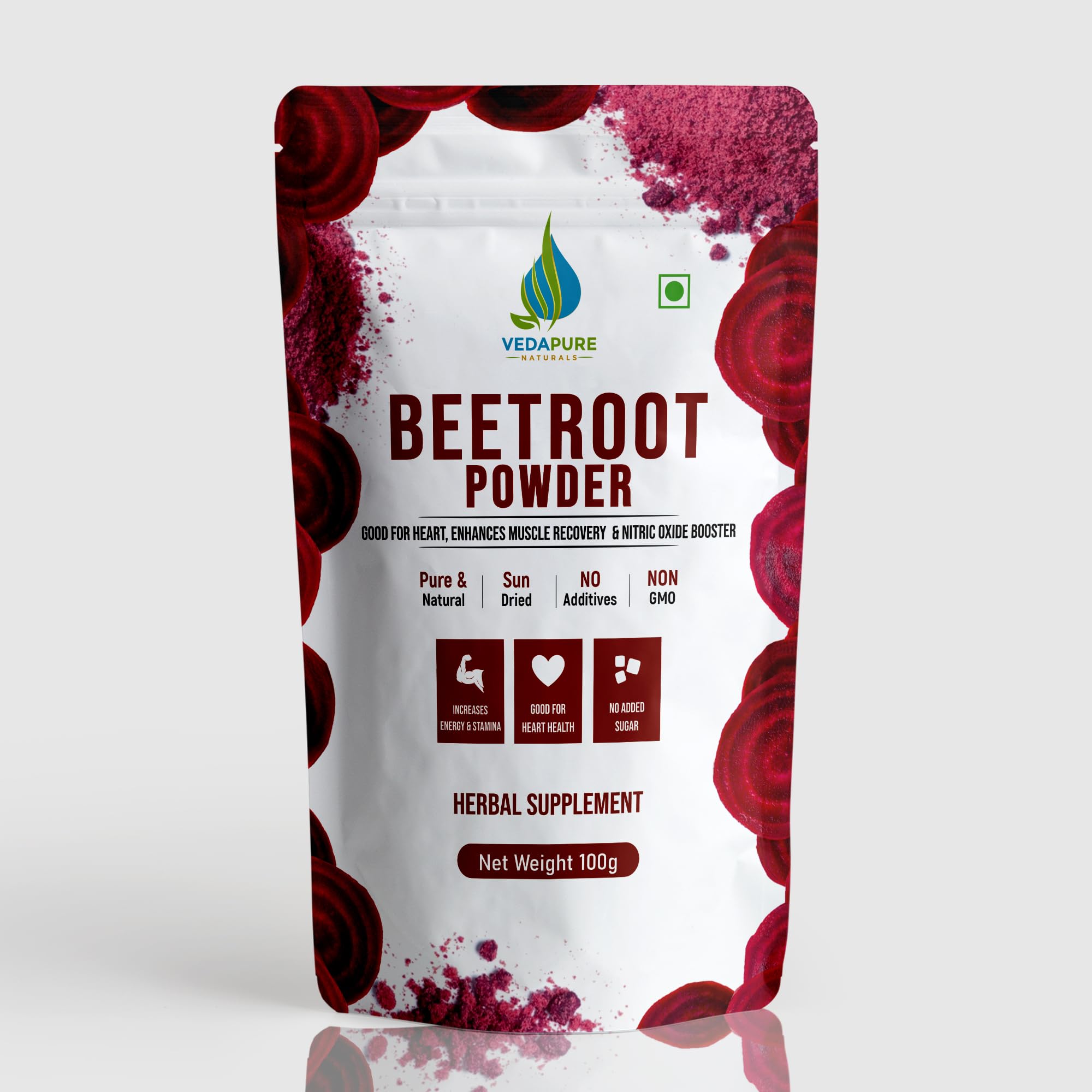 Vedapure Naturals Pure Beetroot Powder for Face (Face Pack) | Hair (Hair Mask) | Lips | Drinking | Pre- Workout | Supports Blood Pressure Levels | 100 GM