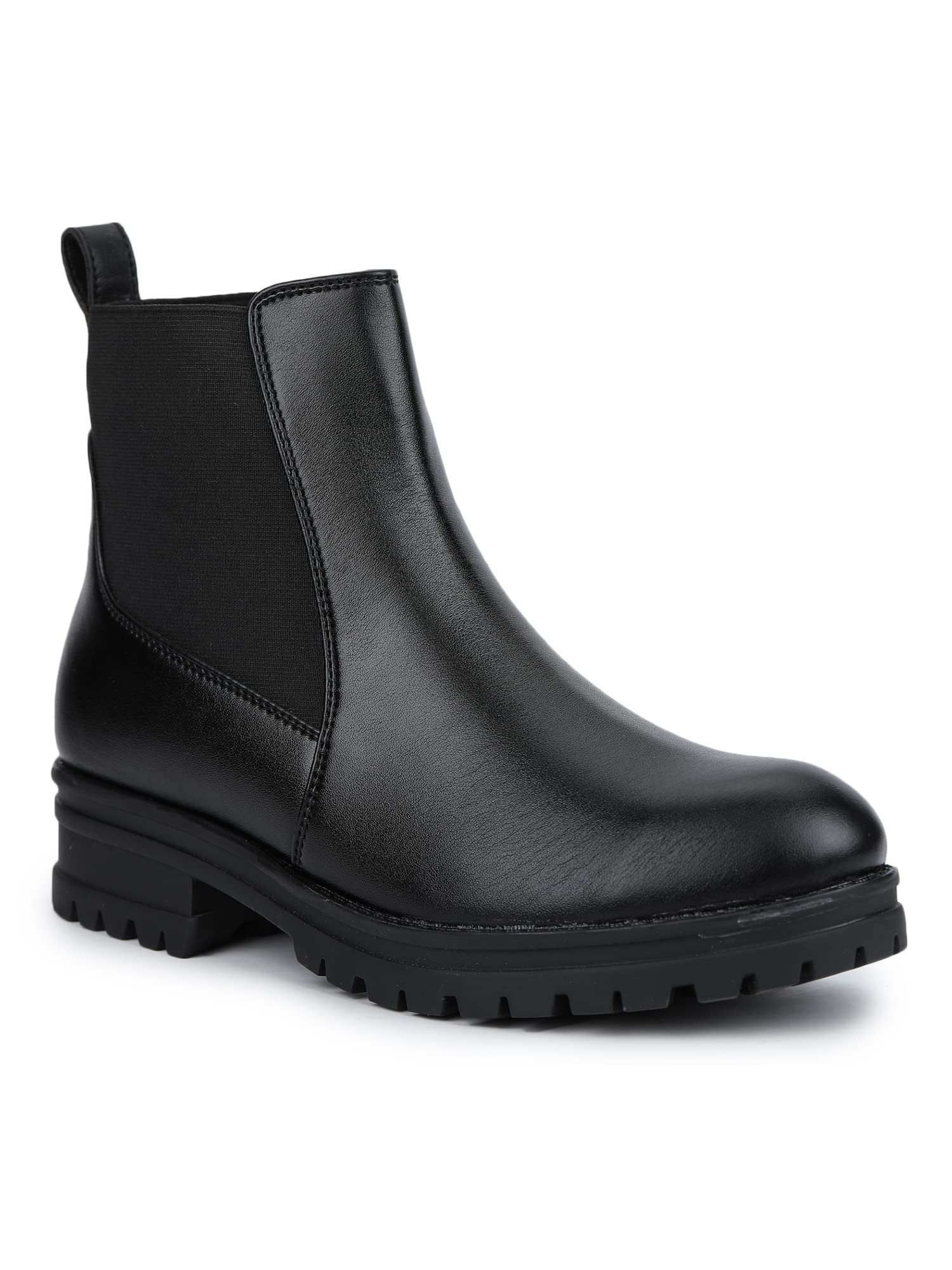 women's Black Slipon Round Toe both side Elastic Boots