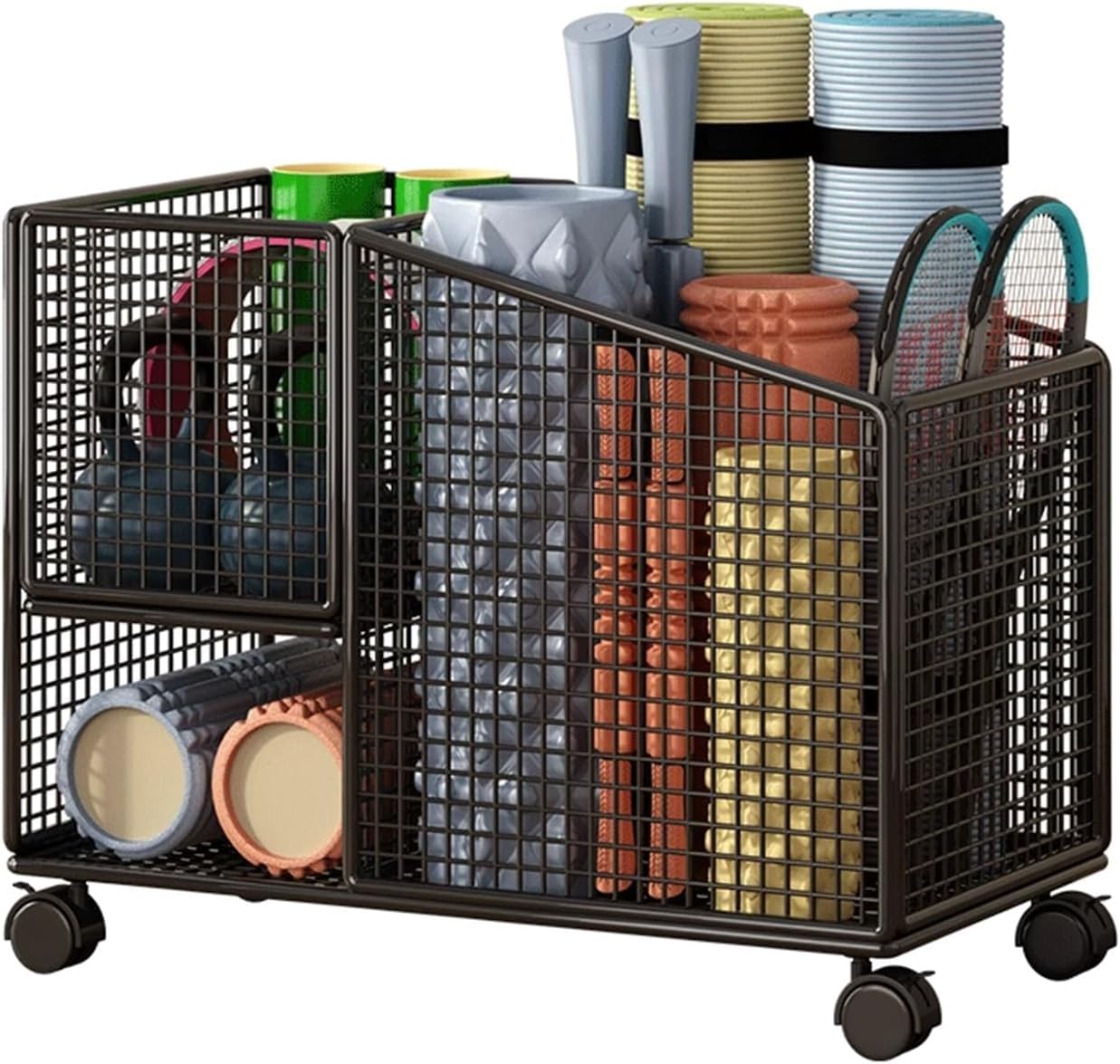 Panier de rangement mobile pour tapis de yoga et fitness