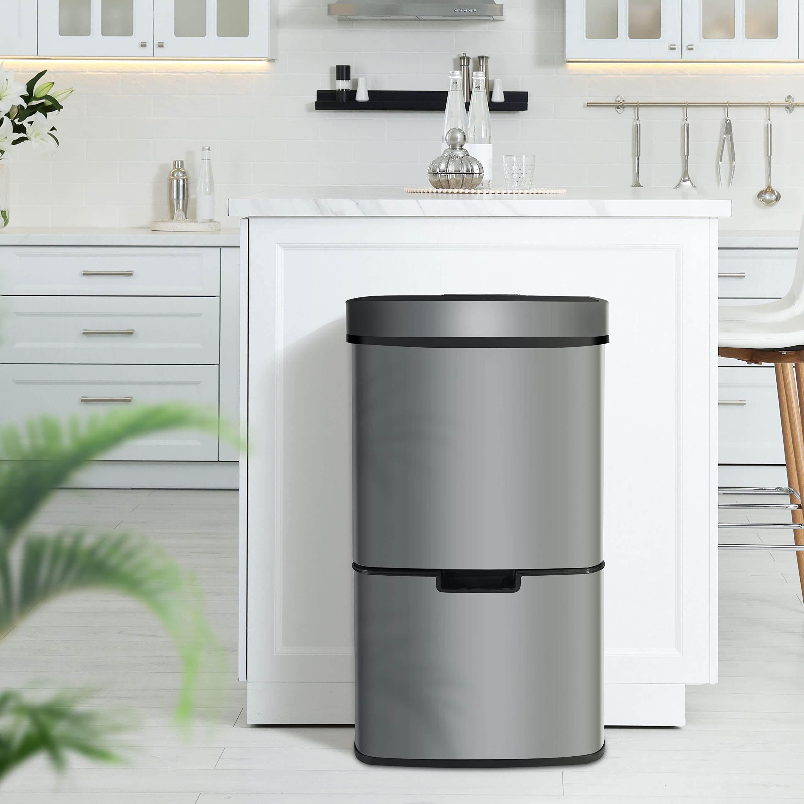 Ribelli Edelstahl - Mülltrennsysteme mit 3+1 Fächer - Mülleimer mit Sensor -iter (2x12 + 1x48 L) - Design Treteimer aus Edelstahl - Grau – Bild 5