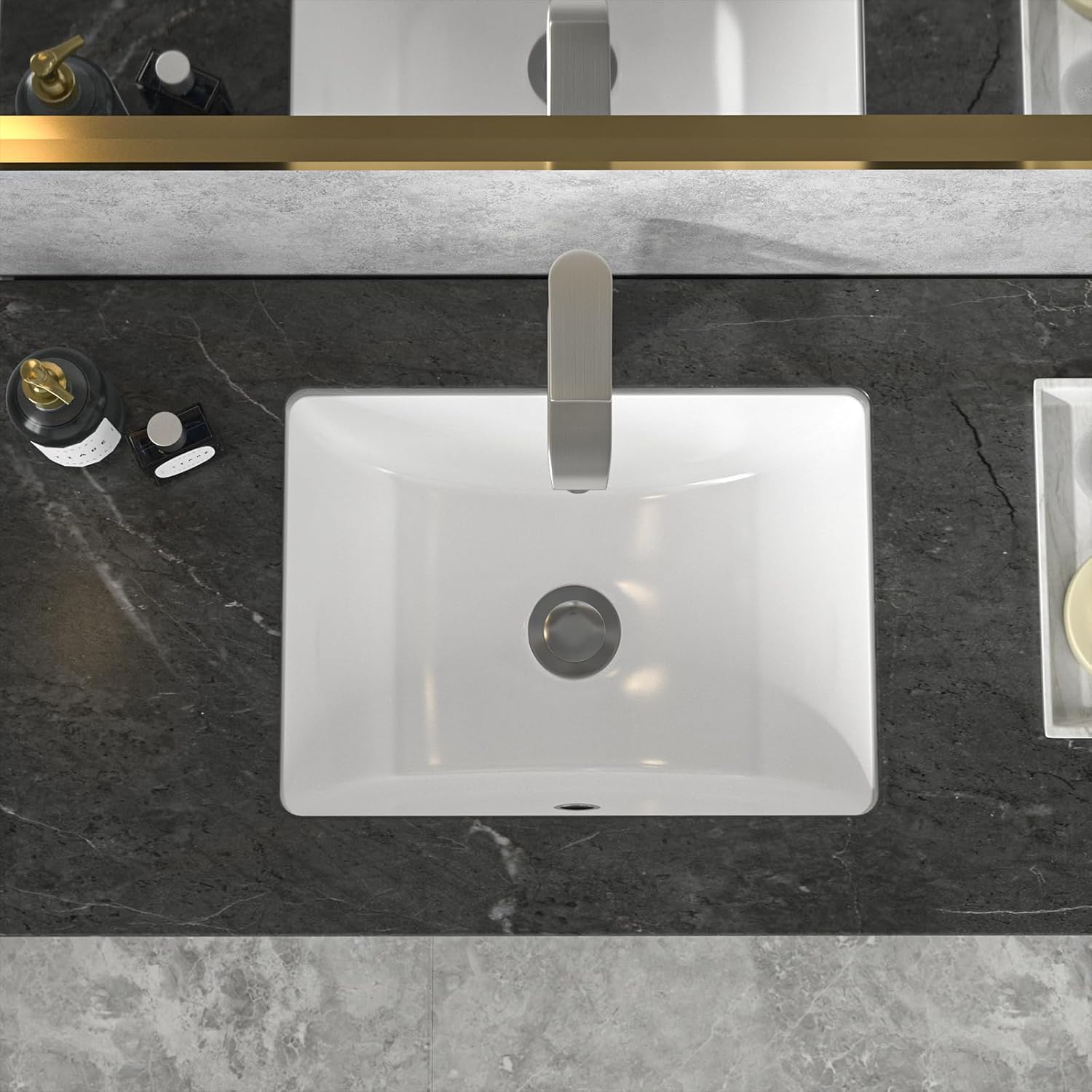 Sarlai Undermount Rectangular Vessel Sink - 18 x 14 inch Modern White Ceramic, Vanity Sink Art Basin with Overflow, Interior 16.25"x11.8"x6.5"