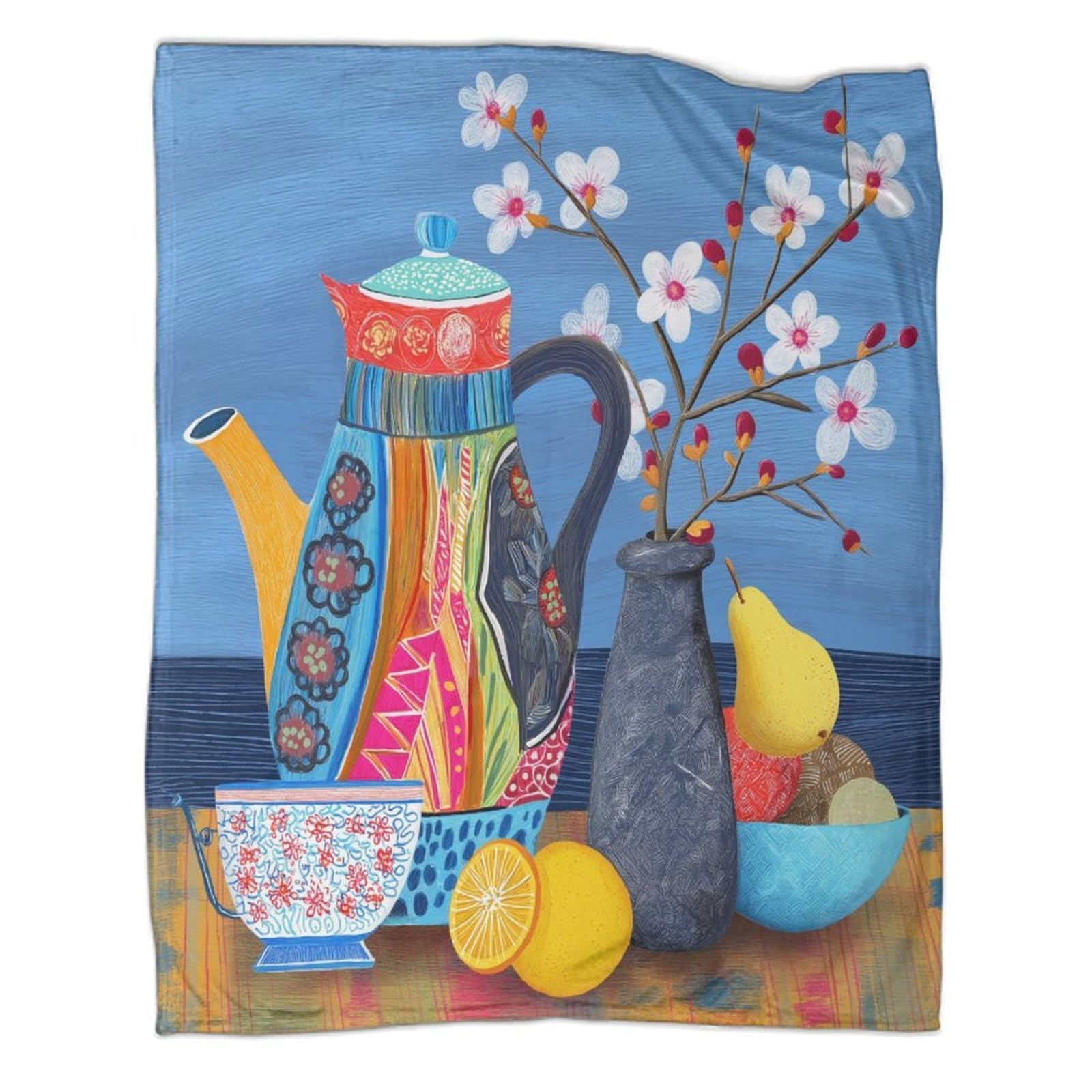 kaiyun Colorful Ceramic Teapot, Cherry Blossoms Patterned Throw Warm for Camping Outdoor Lightweight for Sofa Bed 60x80inch(150x200cm)