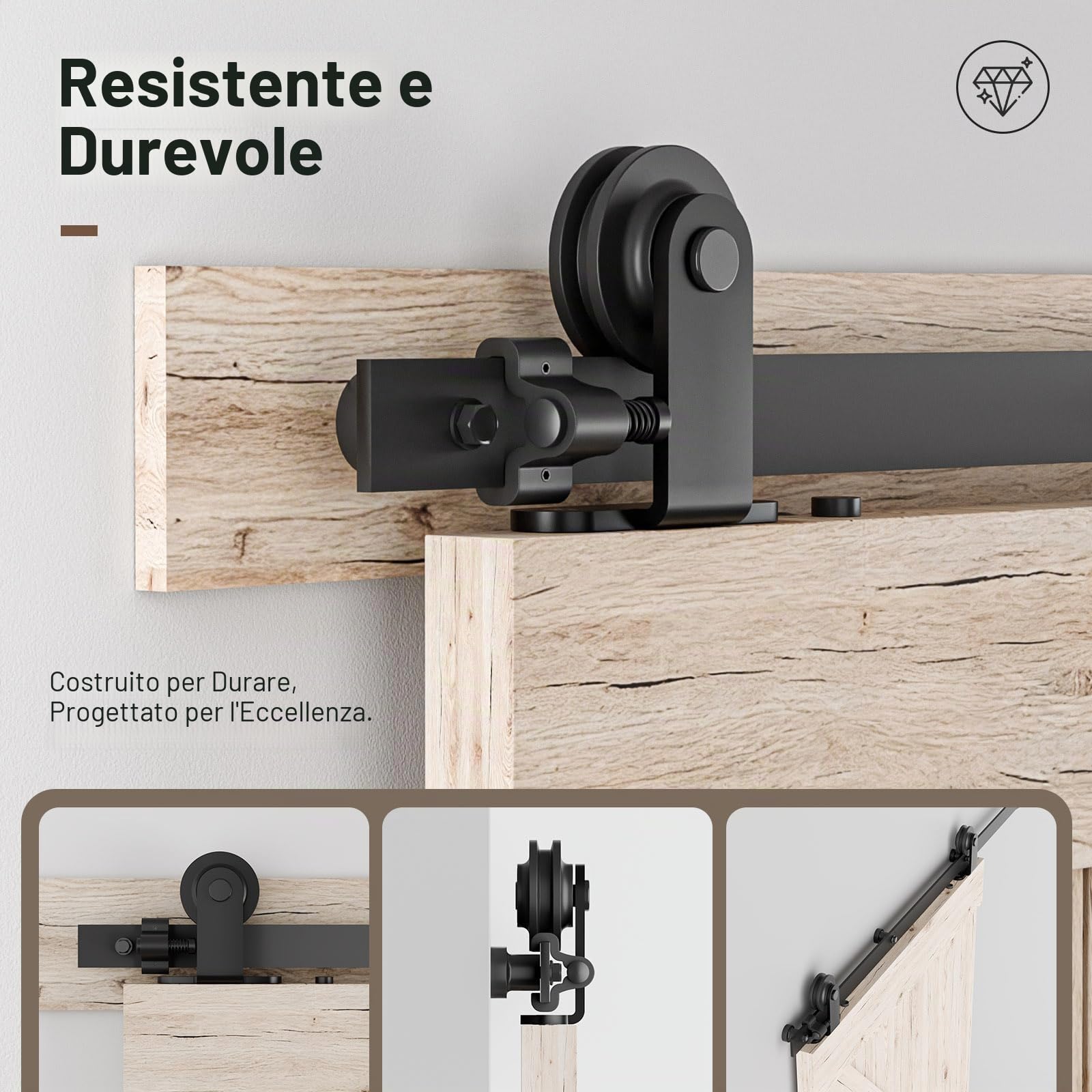 Kit Porta Scorrevole Nera 244cm per 1 Porta Scorrevole Interno Esterno Muro 122cm Larga, Piccola Ruota T-forma