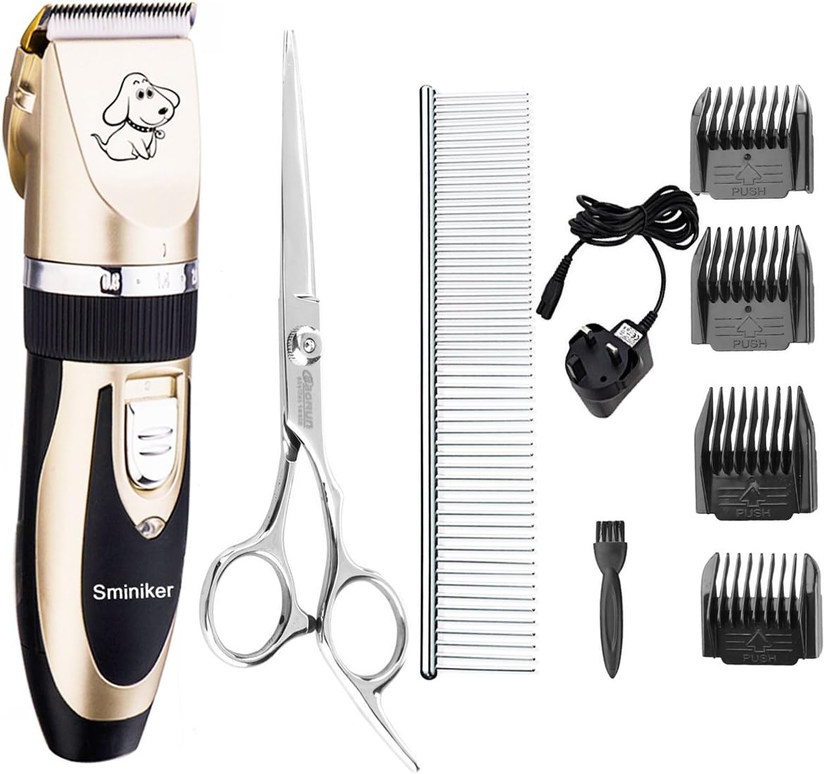 Sminiker Pet Grooming Clippers Low Noise Dog Clippers Cordless Pet Clippers Rechargeable Pet Hair Shaver Professional Electric Clippers Grooming Trimmer Kit for Small Medium Large Pets