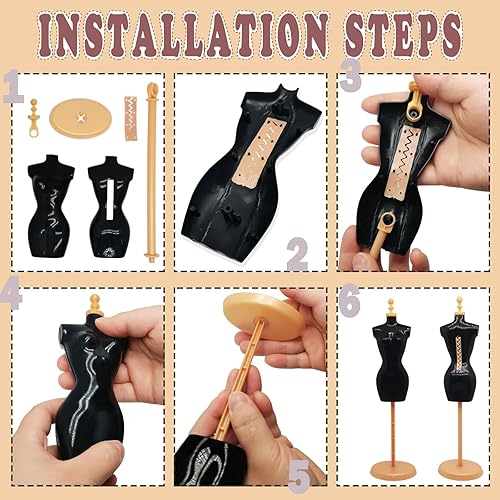 Miniatura 4 de Forma de vestido de maniquí de muñeca con soporte de base para diseño de ropa y exhibición de joyas de disfraces (oro blanco, 4 piezas)