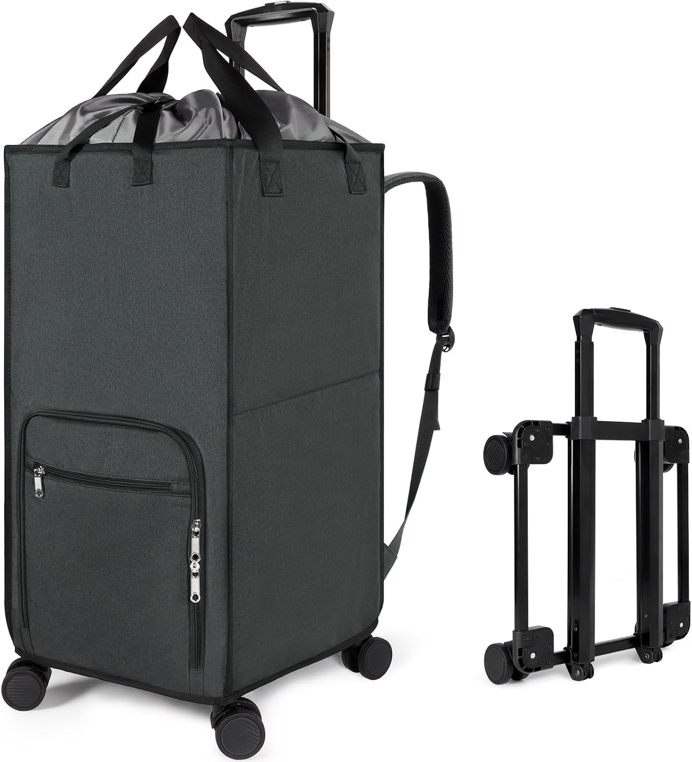 Bukere Extra Large 3 in 1 Rolling Laundry Backpack Bag with Wheels, 90L Freestanding Laundry Basket, Collapsible Laundry Hamper with Removable Wheeled Cart for College Dorm Apartment Laundry Room