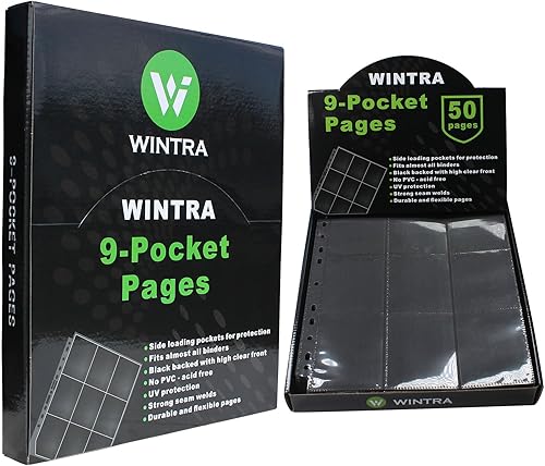 WINTRA Páginas superiores de 9 bolsillos de doble cara, 900 bolsillos de carga lateral, hojas protectoras de tarjetas para varias tarjetas