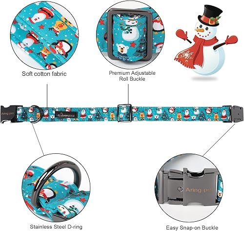 Miniatura 4 de ARING PET Collar de invierno para perro de Navidad, collar de algodón para perro con lazo, ajustable azul árbol de Navidad, collar para mascotas,