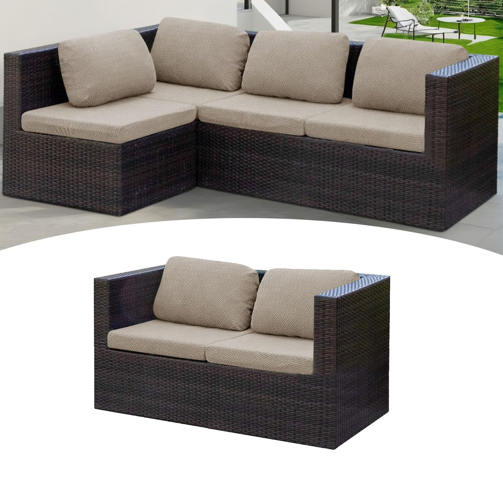 TDHLW Patio Cushion Replacement Covers, 1 Sets Outdoor Seat Cushions Covers Fit for Wicker Rattan Furniture Patio Conversation Set Loveseat Chair,Khaki,Two seat