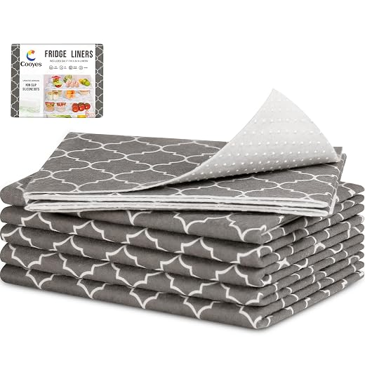Cooyes 6 Pack Refrigerator Shelf Liners for French Door Fridge, 17.7" × 36" Extra Large, Non-Slip Fridge Mats Machine Washable, Refrigerator Drawer Liner for Glass Shelves Kitchen Cabinet